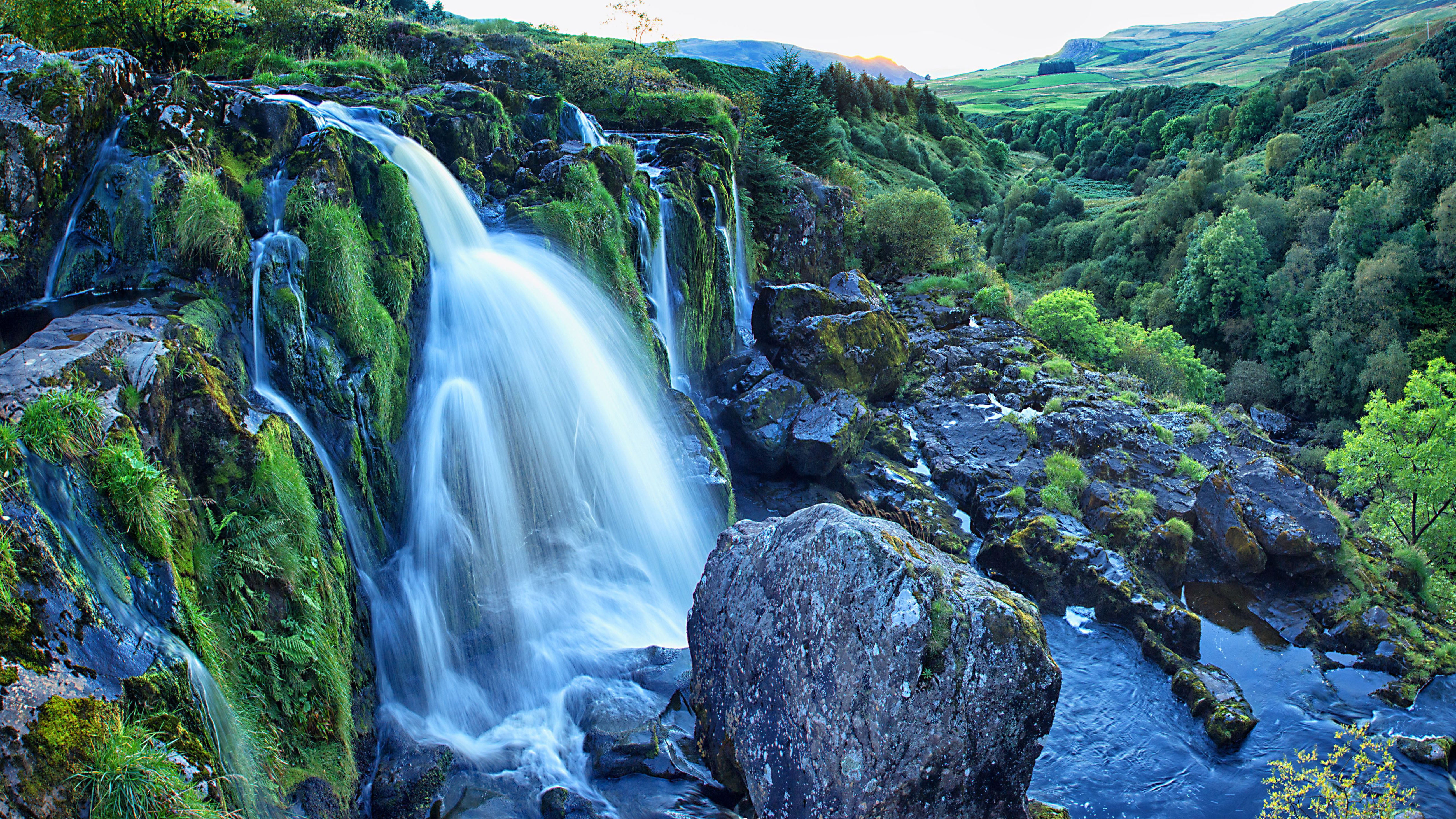 Loup Of Fintry Is A Waterfall On The River Endrick East Of Fintry In Scotland Desktop Wallpaper Hd 3840×2400