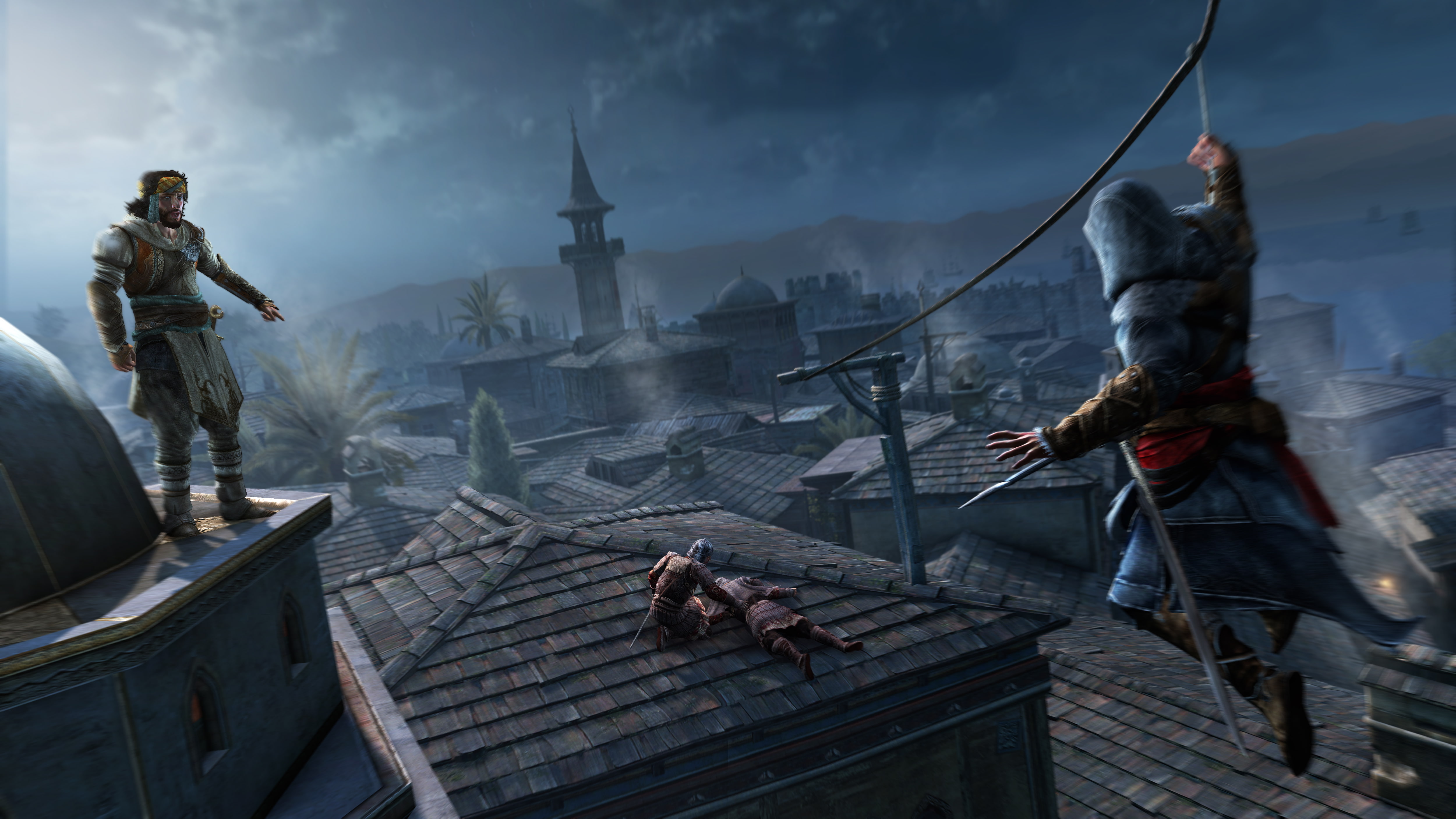 roof, night, Prince, assassins creed, Ezio, revelations, guards