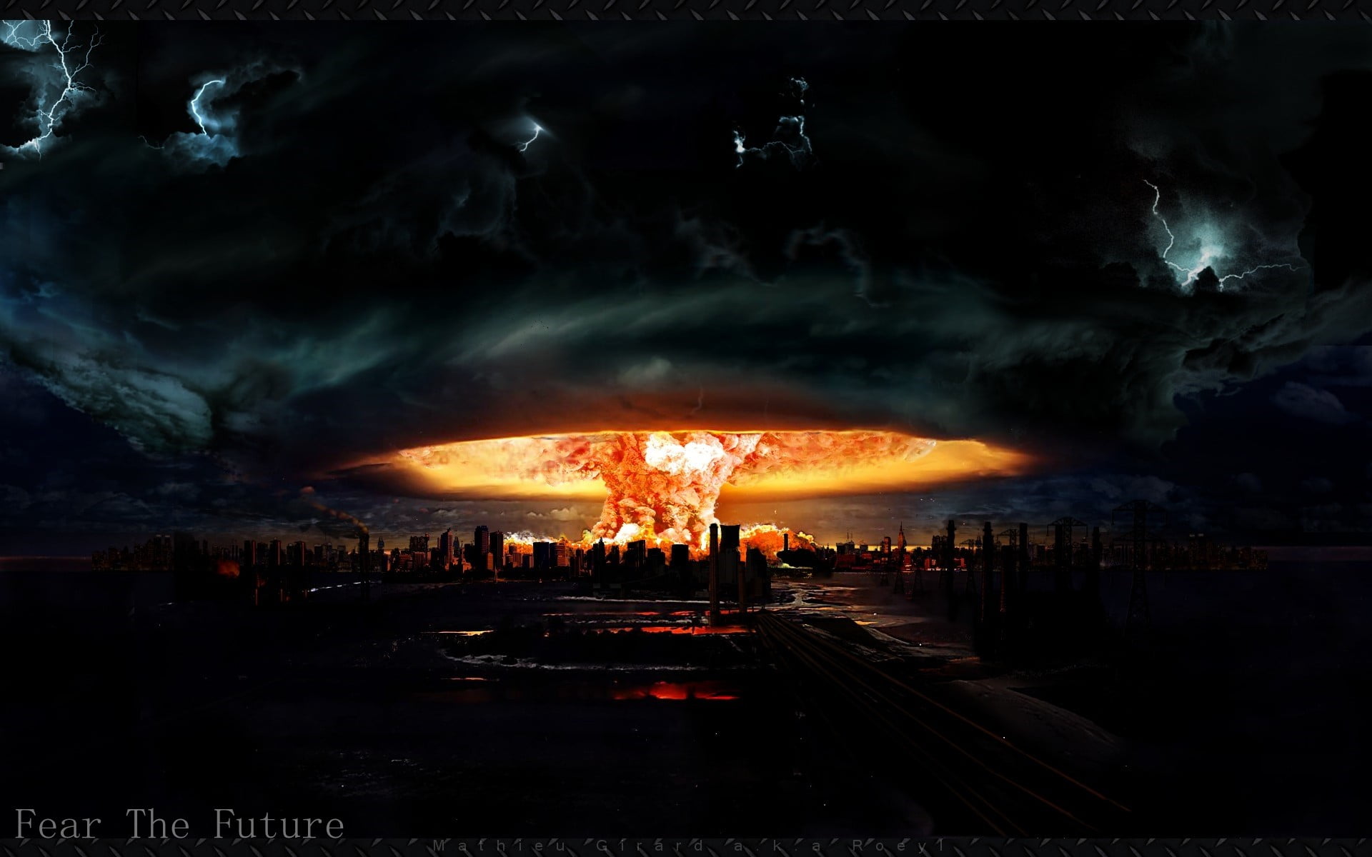 mushroom cloud wallpaper, apocalyptic, nuclear, digital art, heat - temperature