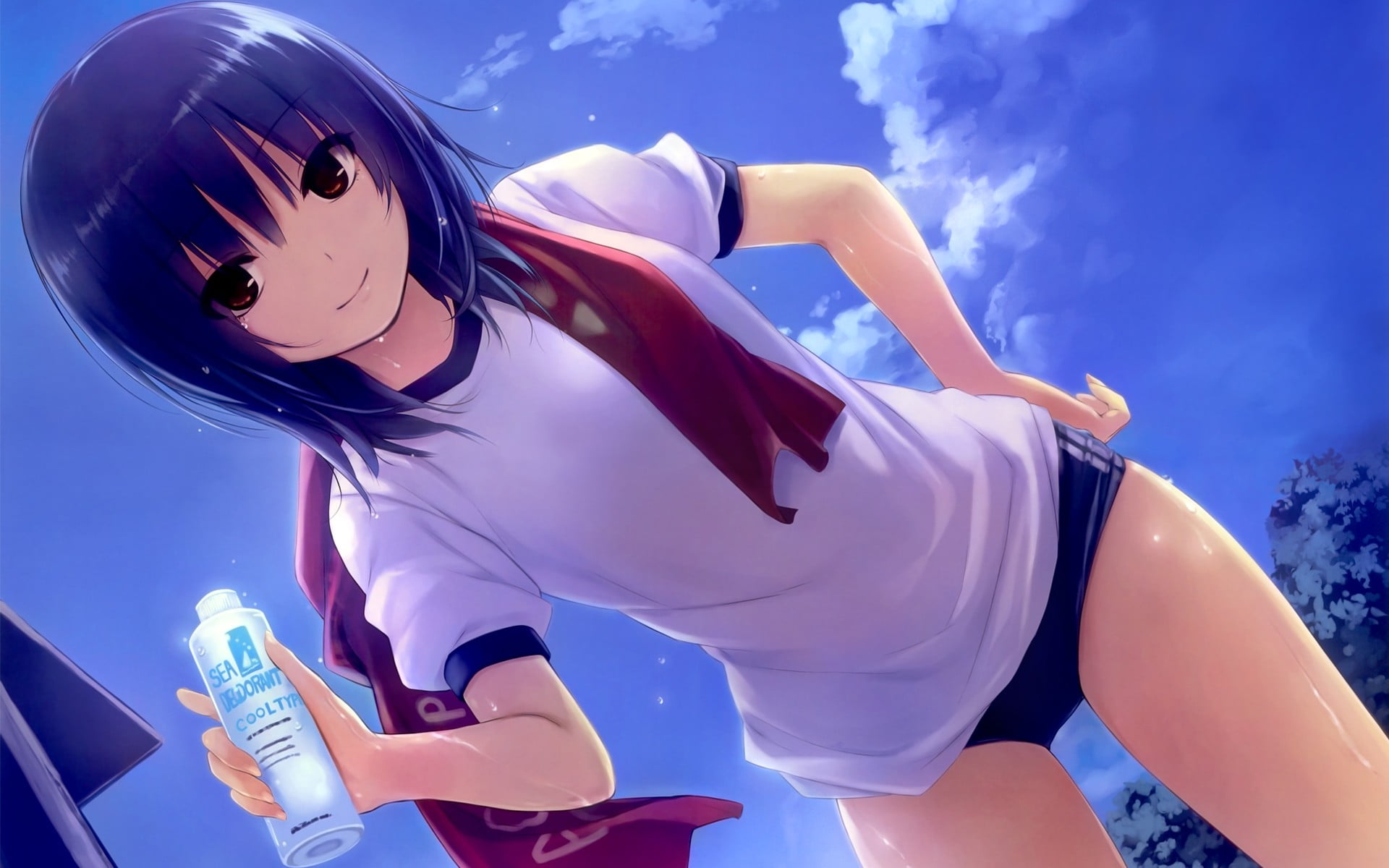 blue haired female illustraiton, anime, anime girls, sky, low angle view