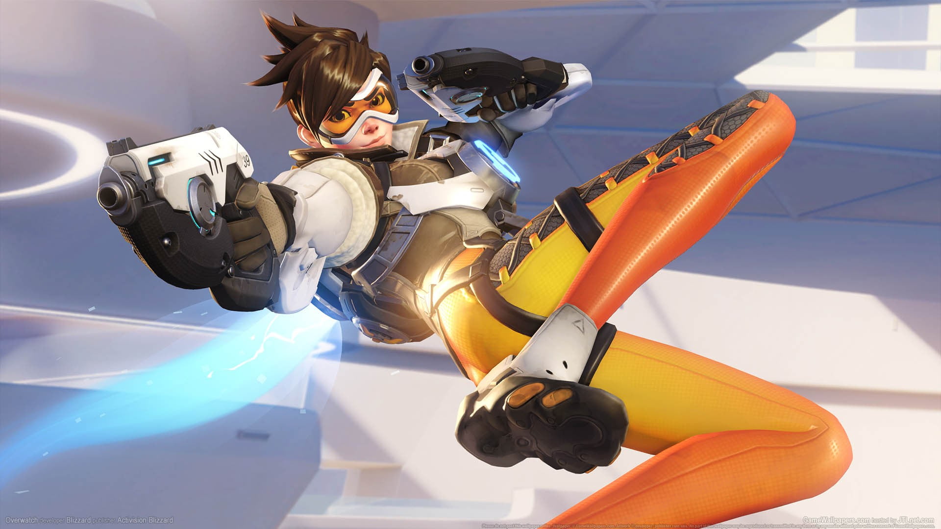 brown-haired animated character wallpaper, Overwatch, Tracer (Overwatch)