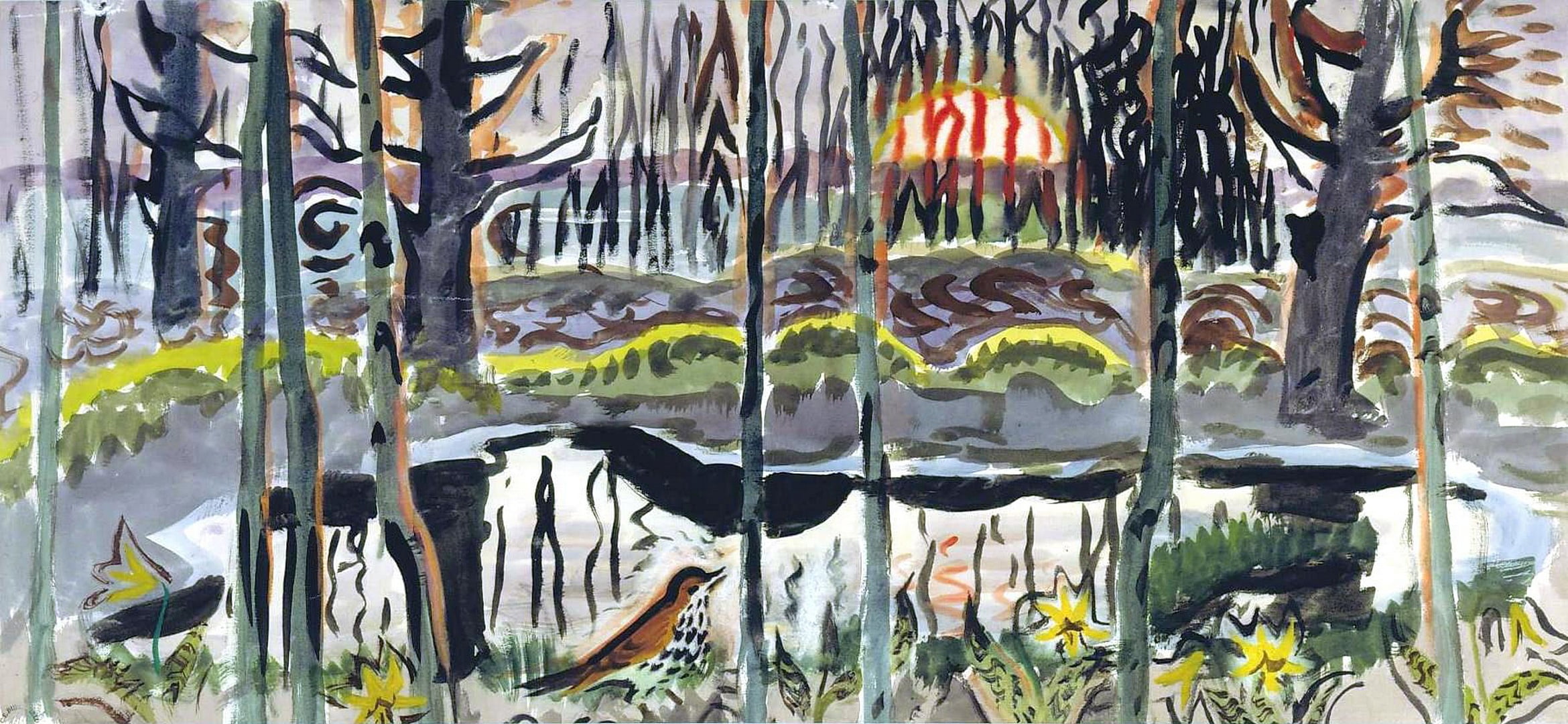 1950, Charles Ephraim Burchfield, Wood Thrush and Setting Sun