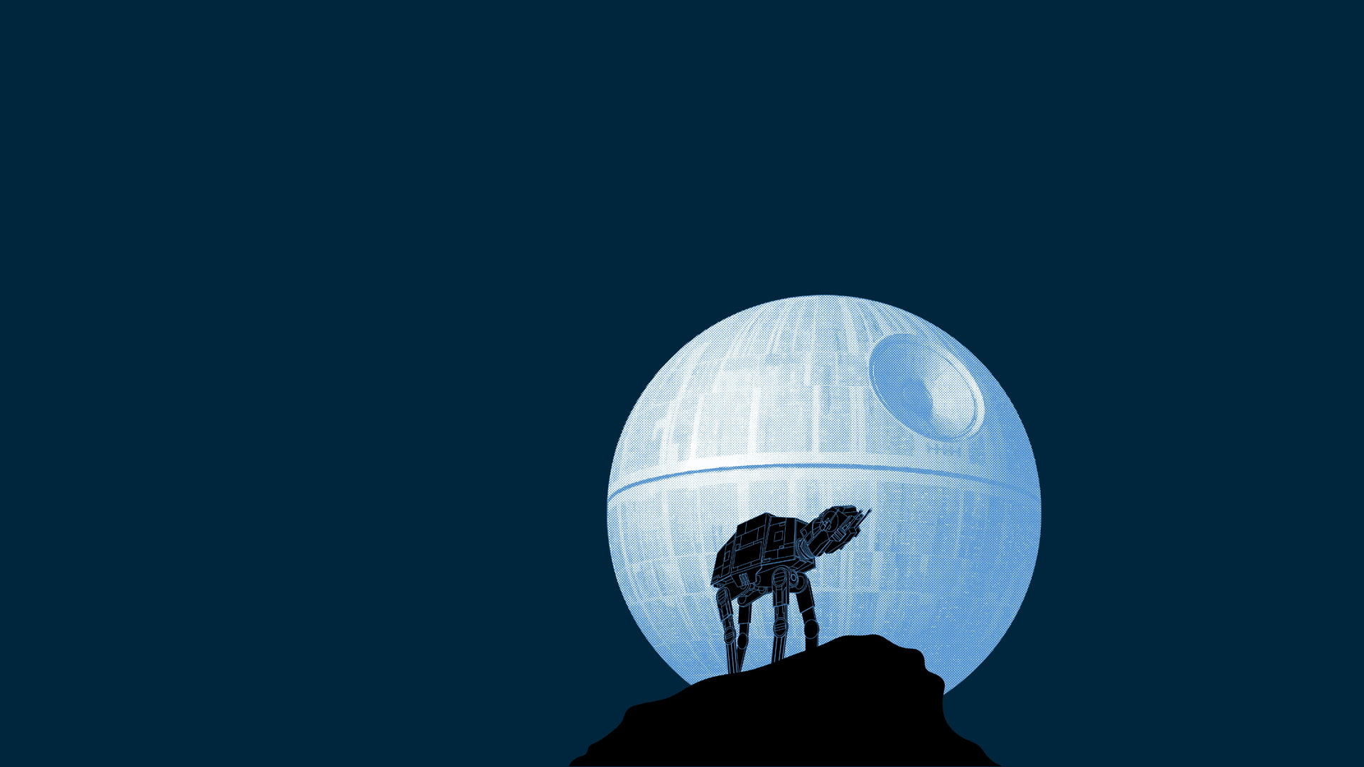 AT-AT and Death Star, silhouette, copy space, men, sky, nature