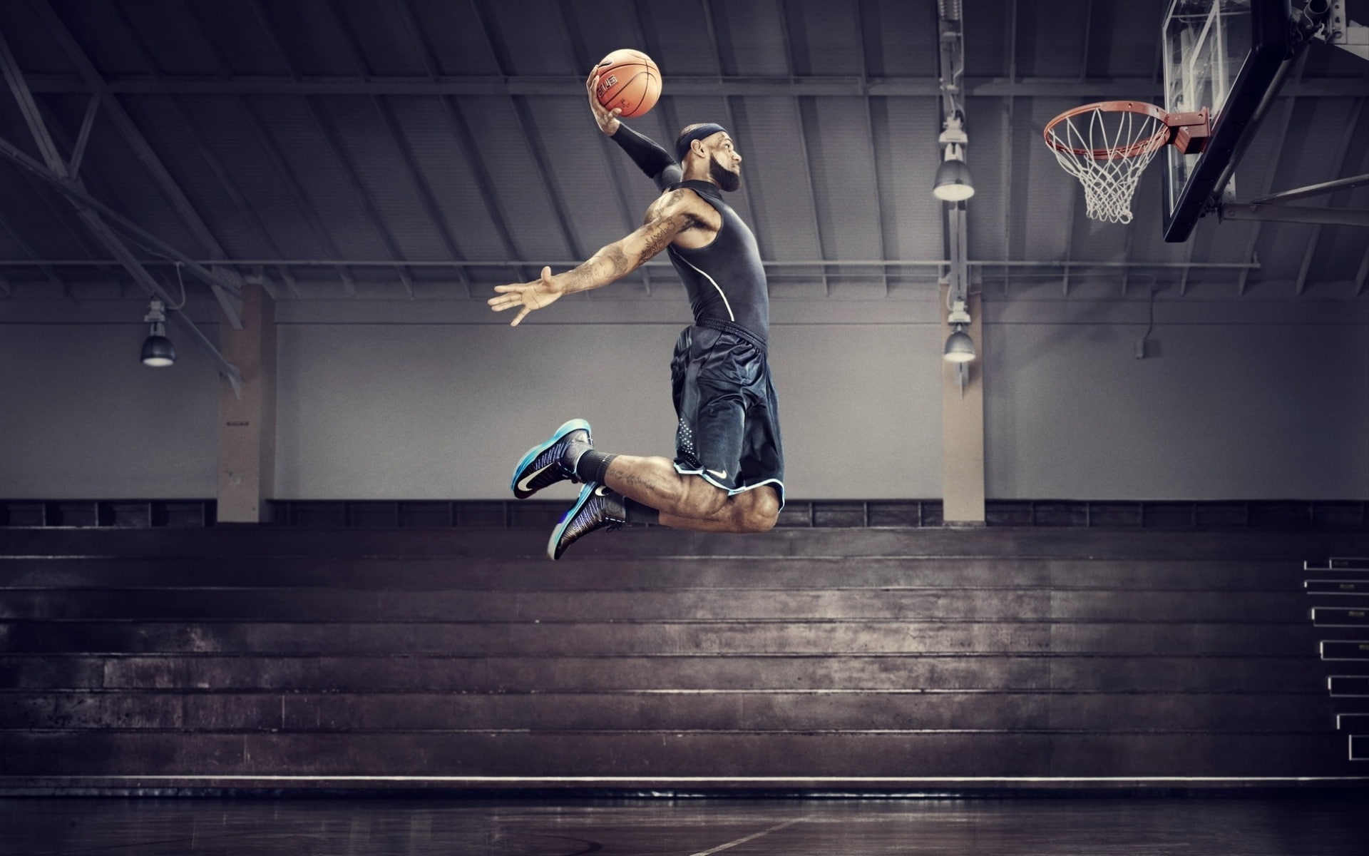 Basketball, lebron james, nba, nike, jumping, mid-air, sport