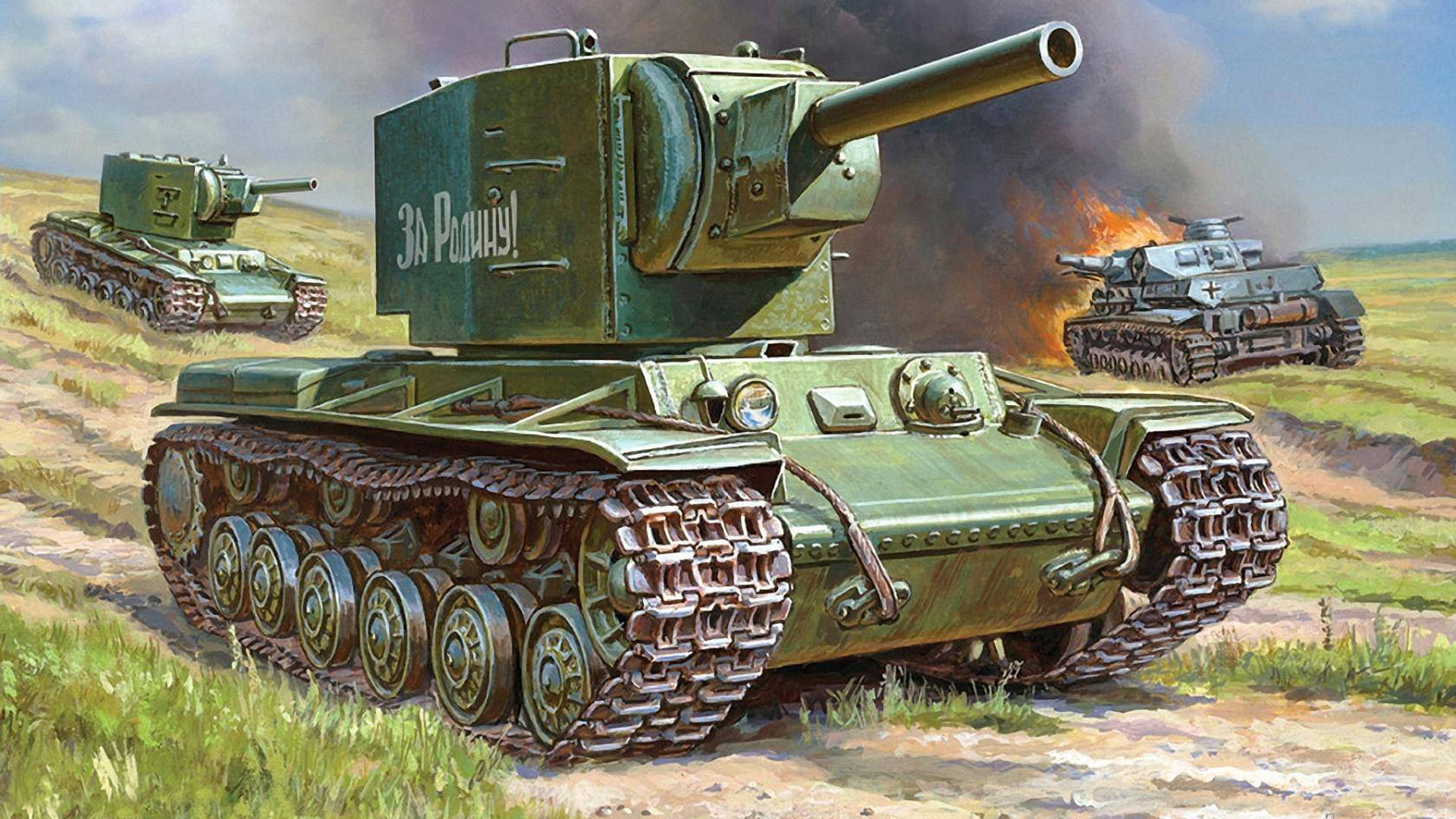green military tank wallpaper, war, figure, art, for the Motherland