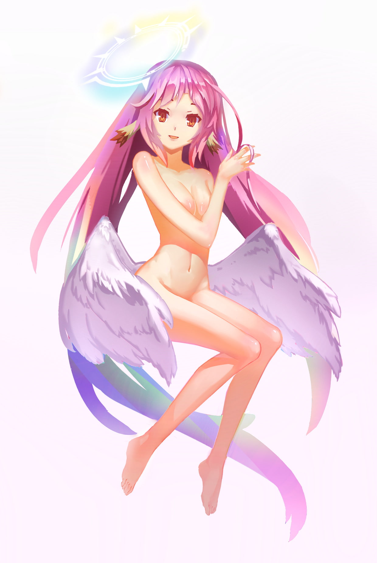 boobs pink hair nude sideboob wings jibril anime anime girls no game no life sexy anime