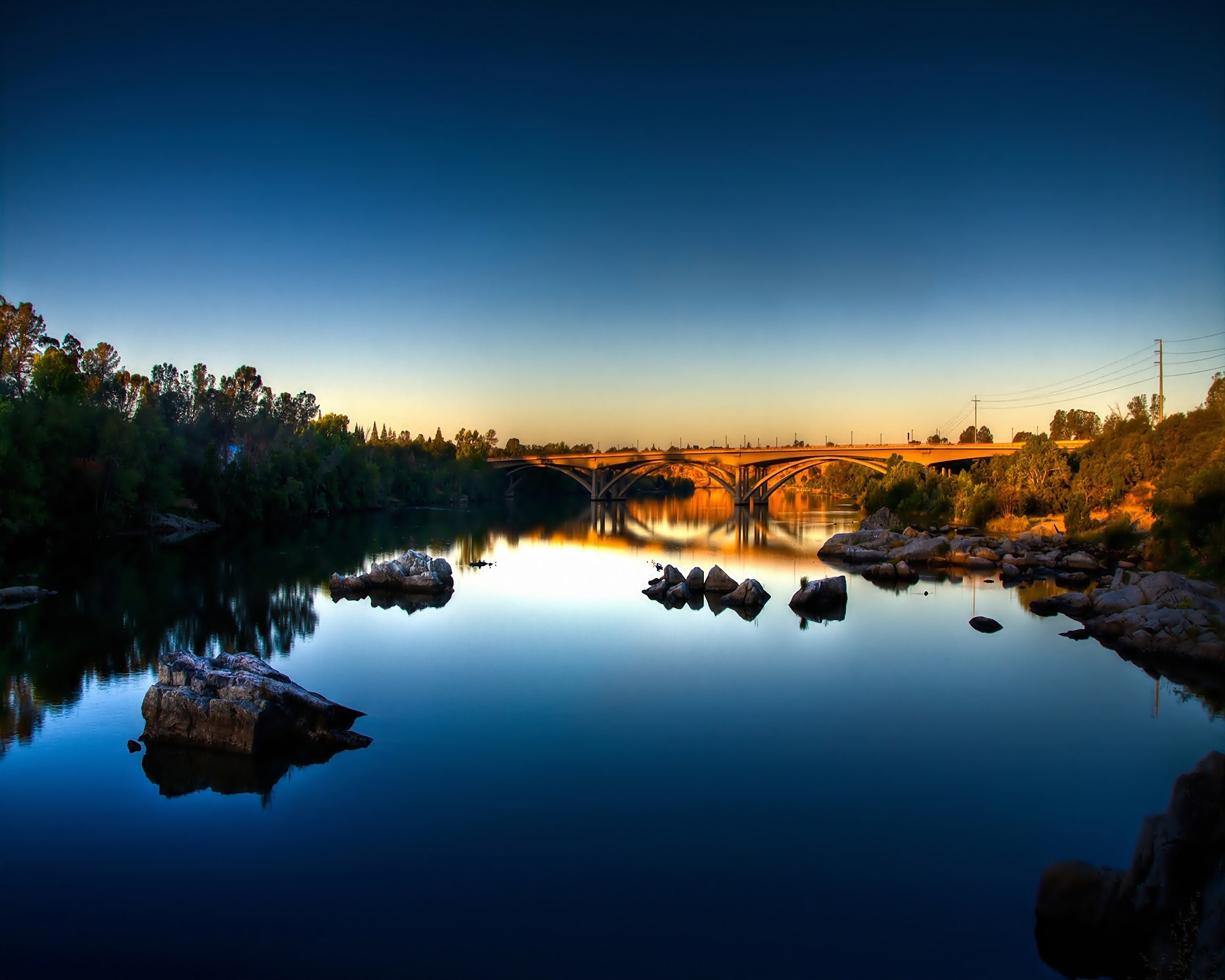 river, night, sunset