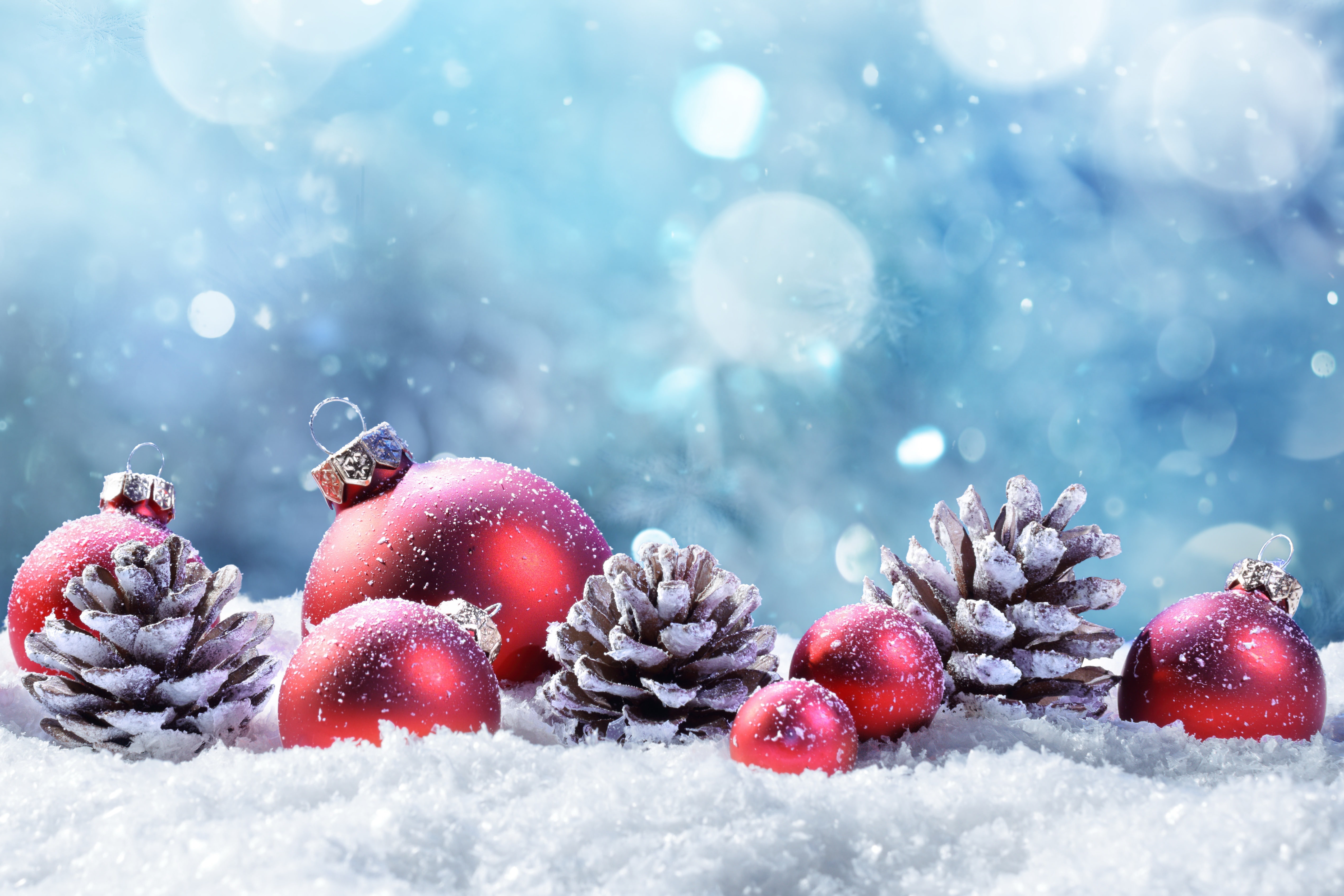 winter, snow, decoration, balls, tree, New Year, Christmas