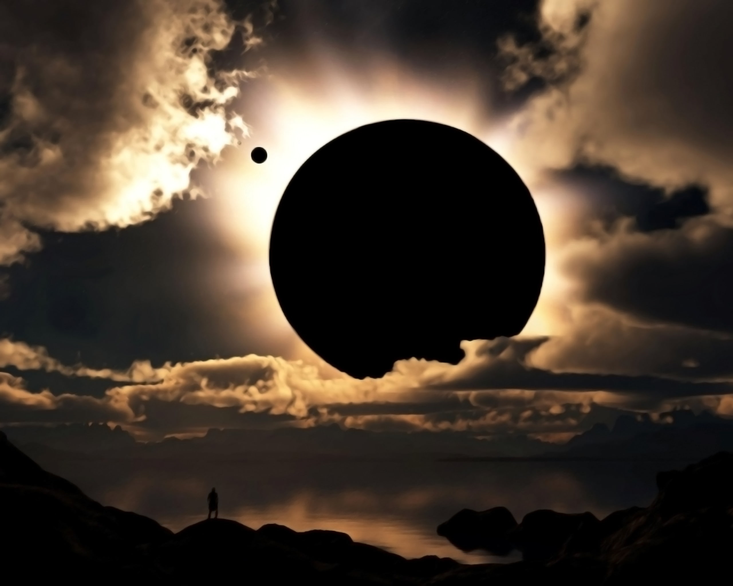 art, digital, eclipse, sky, cloud - sky, silhouette, sunset