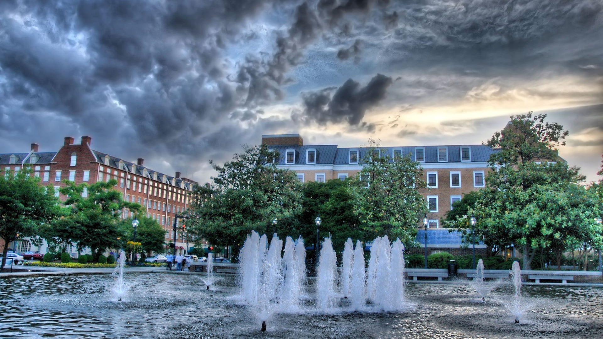 water fountain, baden, wurttemberg, buildings, sky, cloudy, architecture