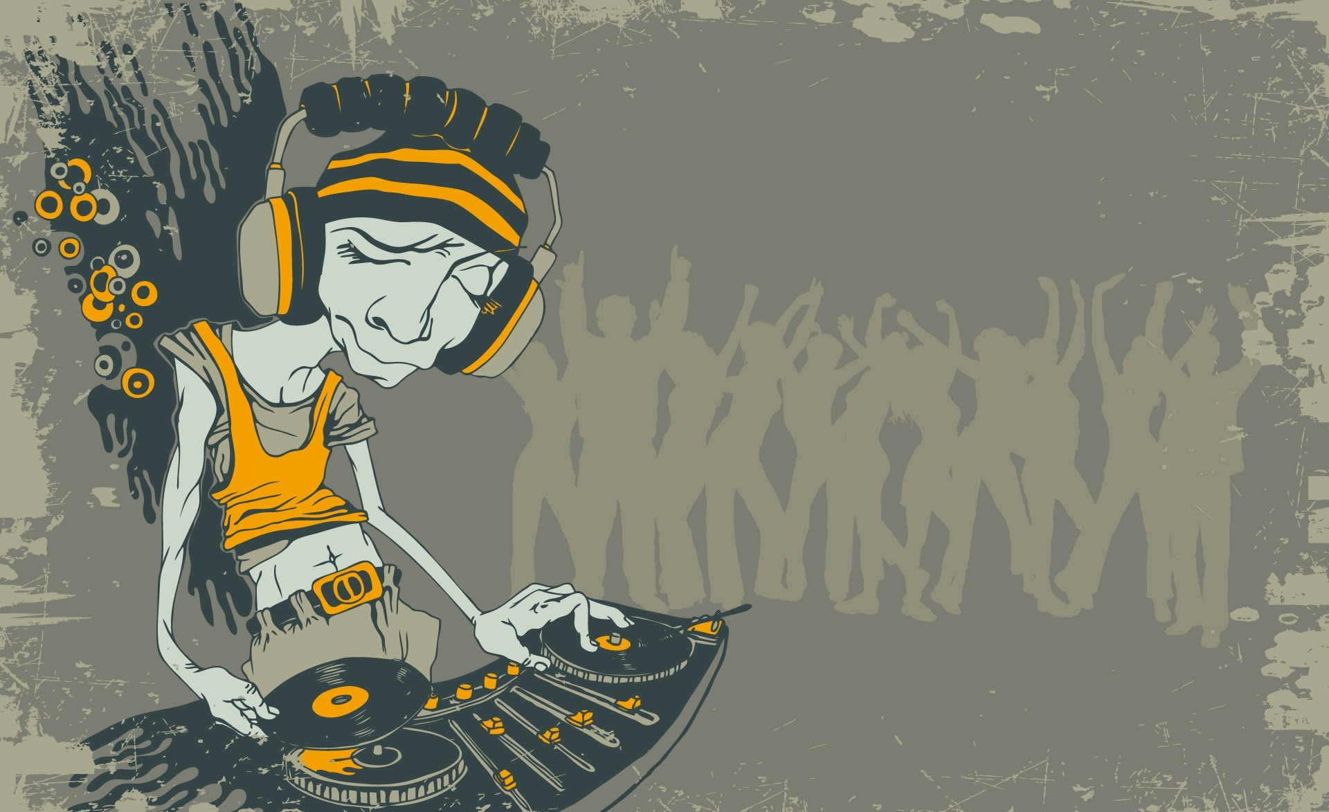 DJ Caricature, man playing DJ controller wallpaper, Music, creativity