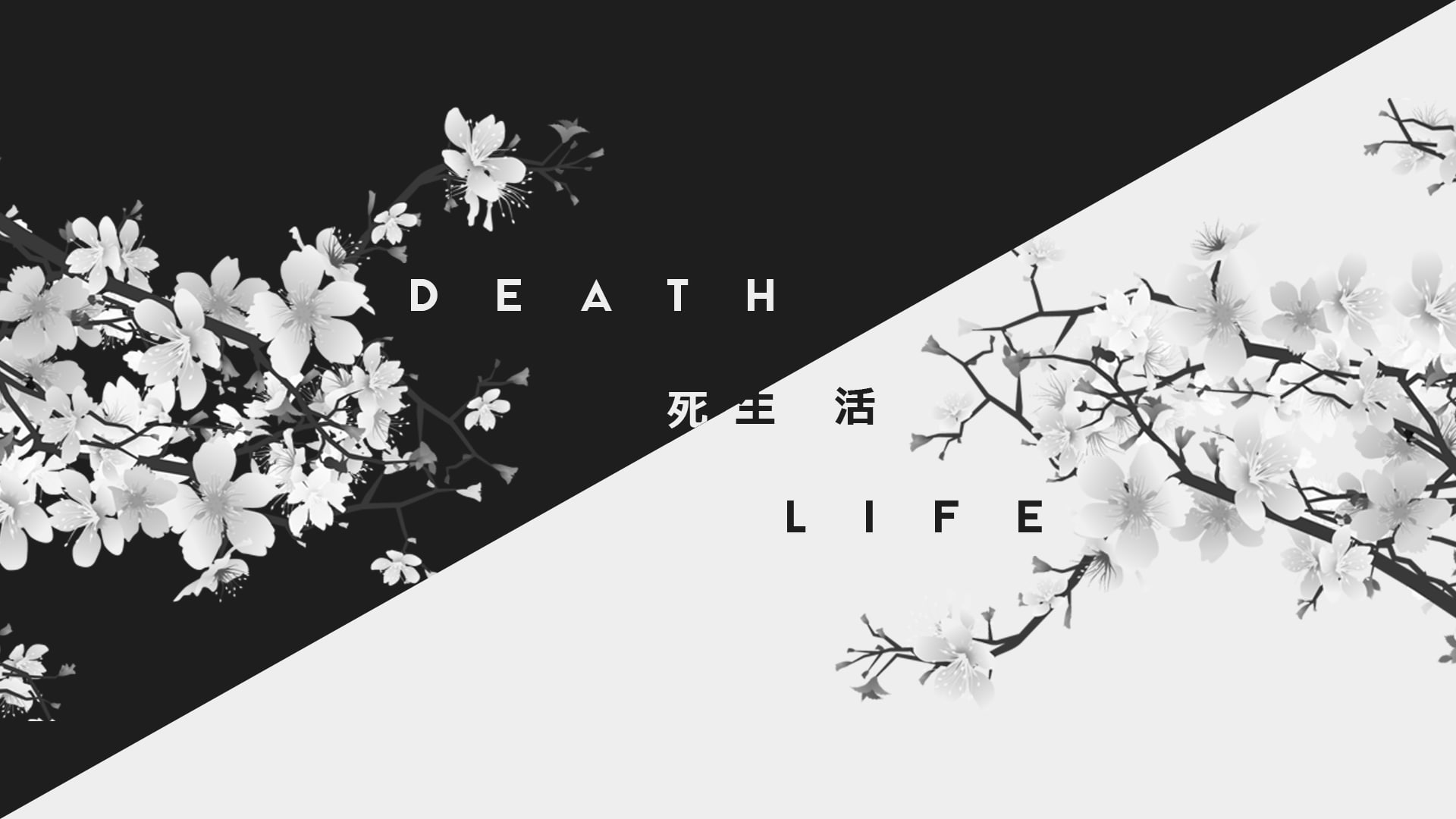 Dark, death, Japan, Kanji, life, white