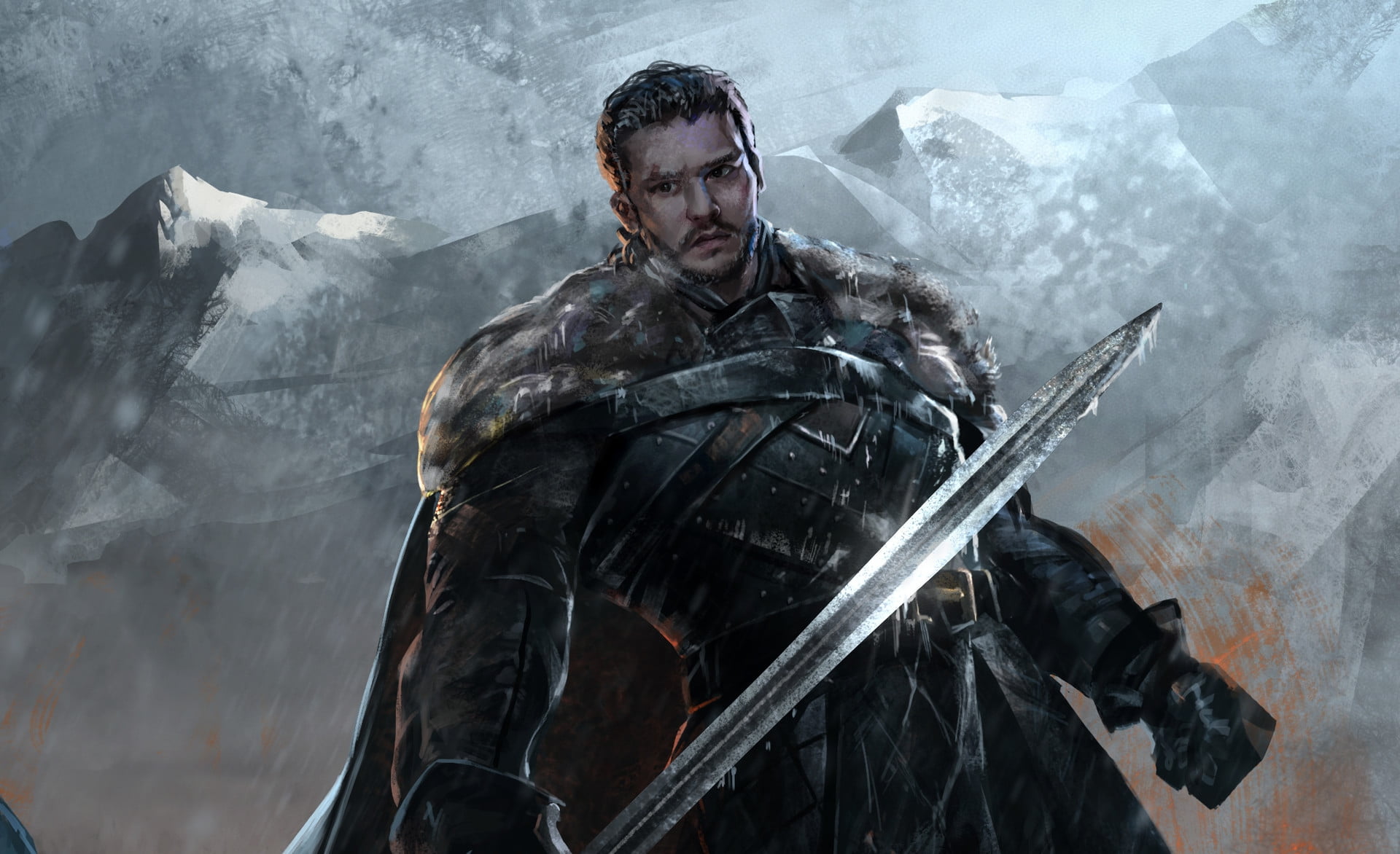 Jon Snow, art, fantasy, luminos, game of thrones, man, mont stone