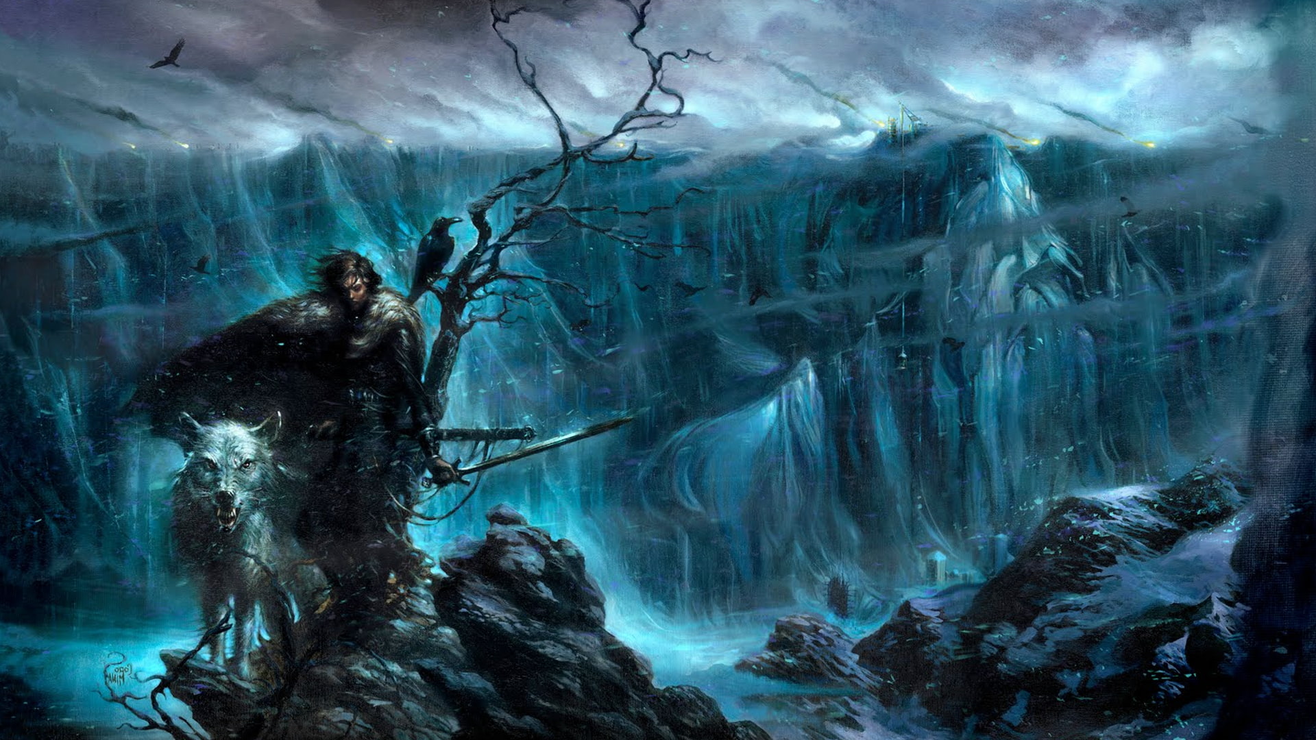 artwork, Direwolves, fantasy Art, Game Of Thrones, Jon Snow