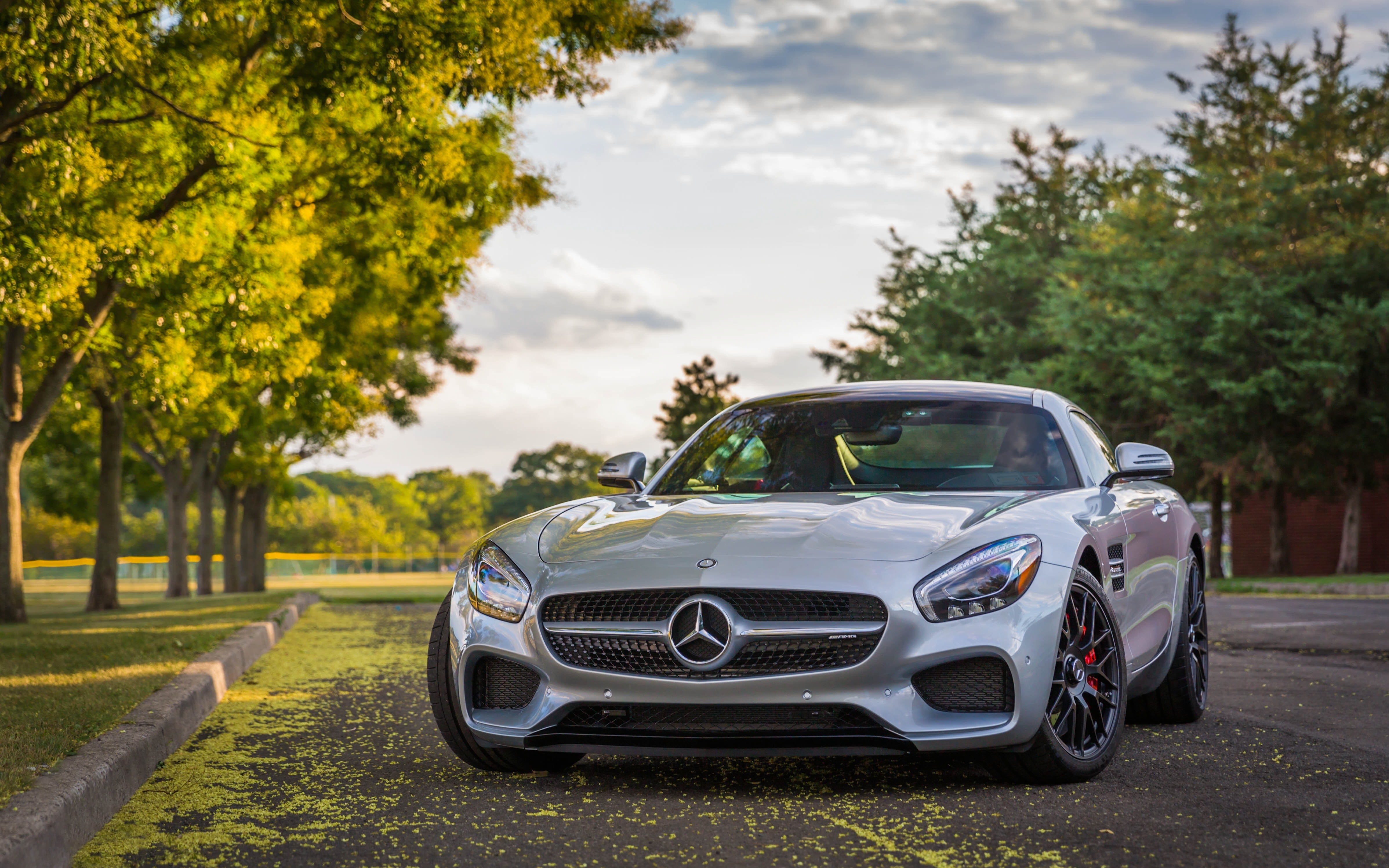 silver Mercedes-Benz coupe, mercedes-amg gt s, side view, car