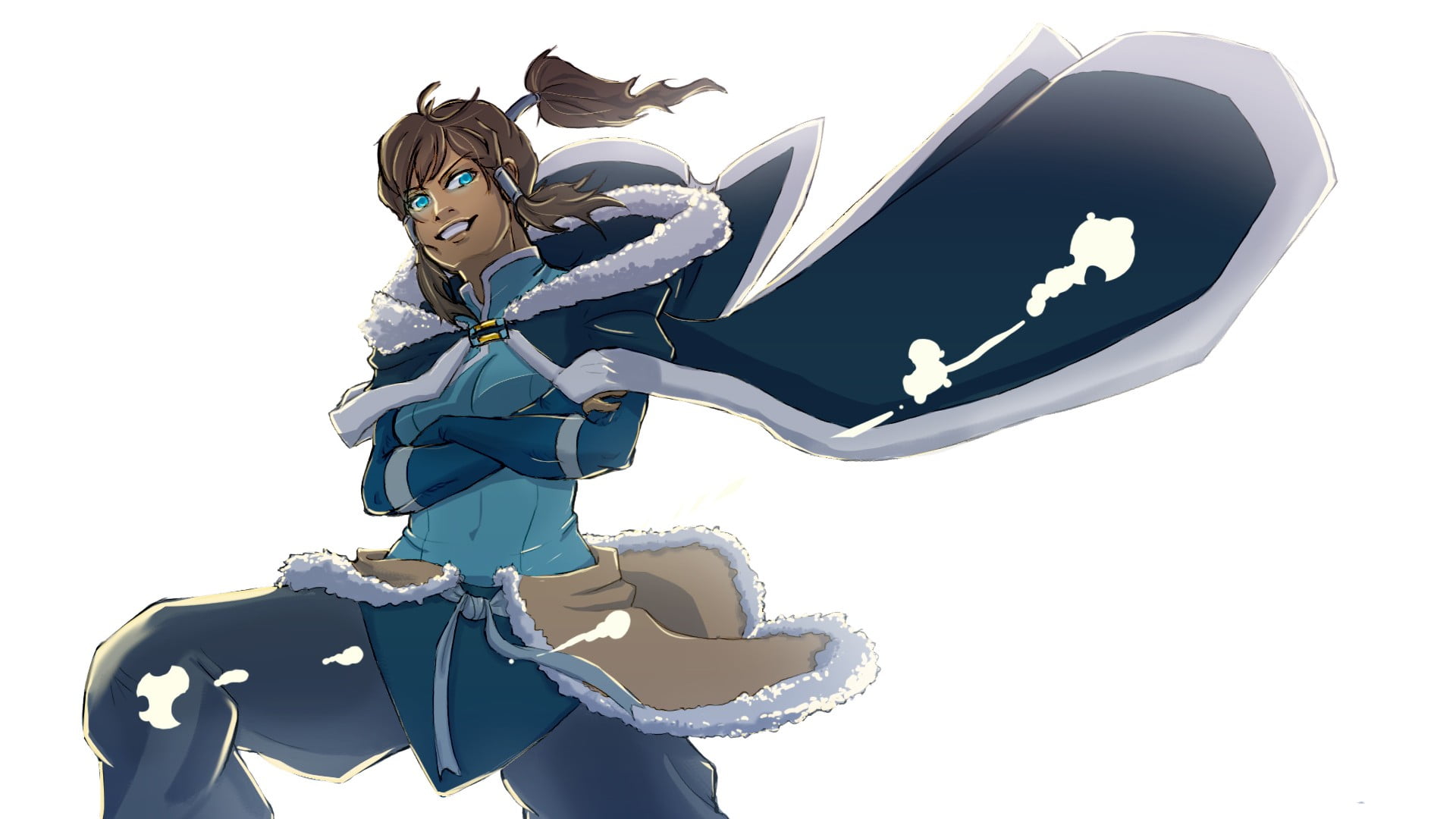 brown haired woman in blue cape anime character, Korra, The Legend of Korra