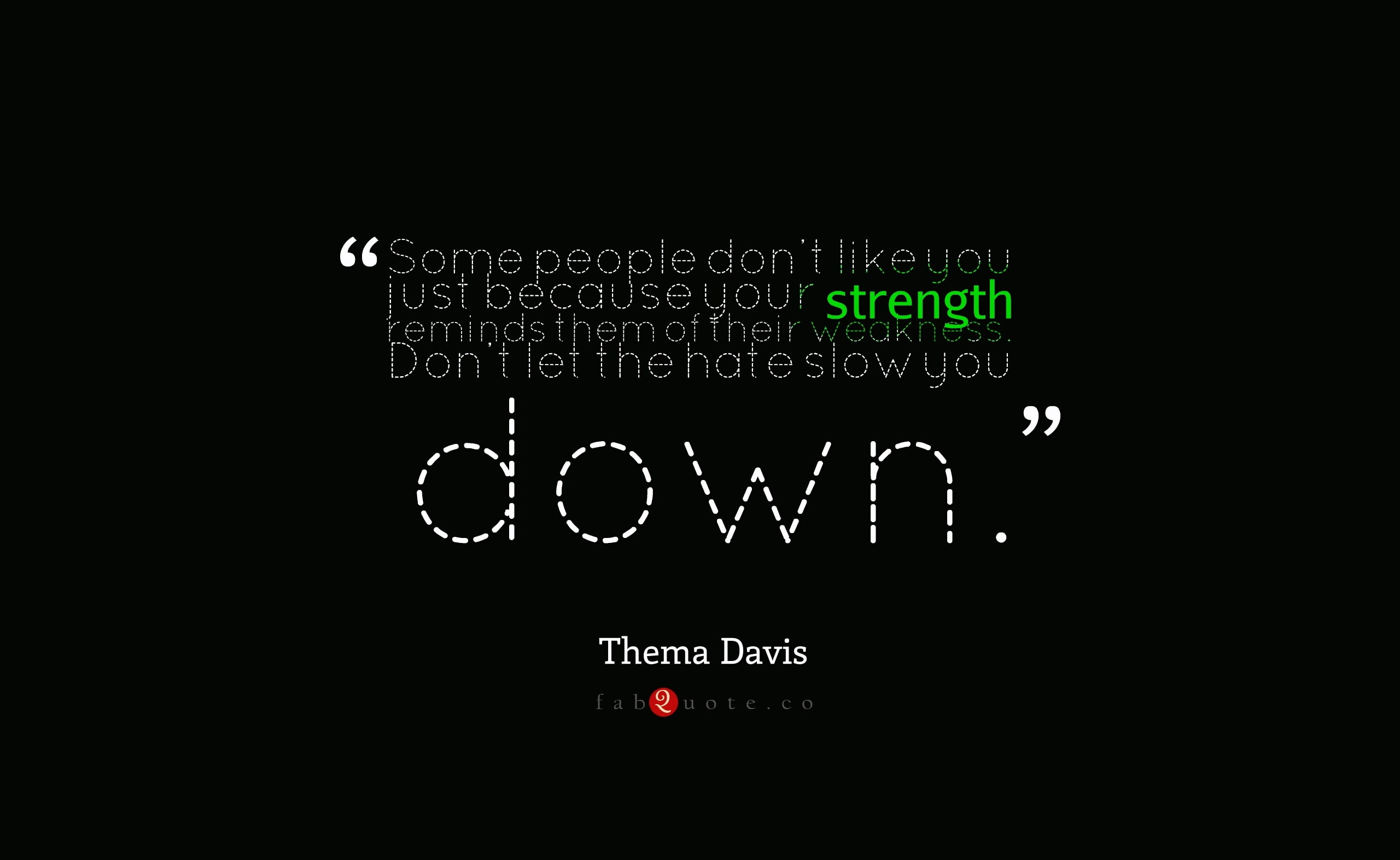 Thema Davis - Quote about Strength and Weakness, white text on black background