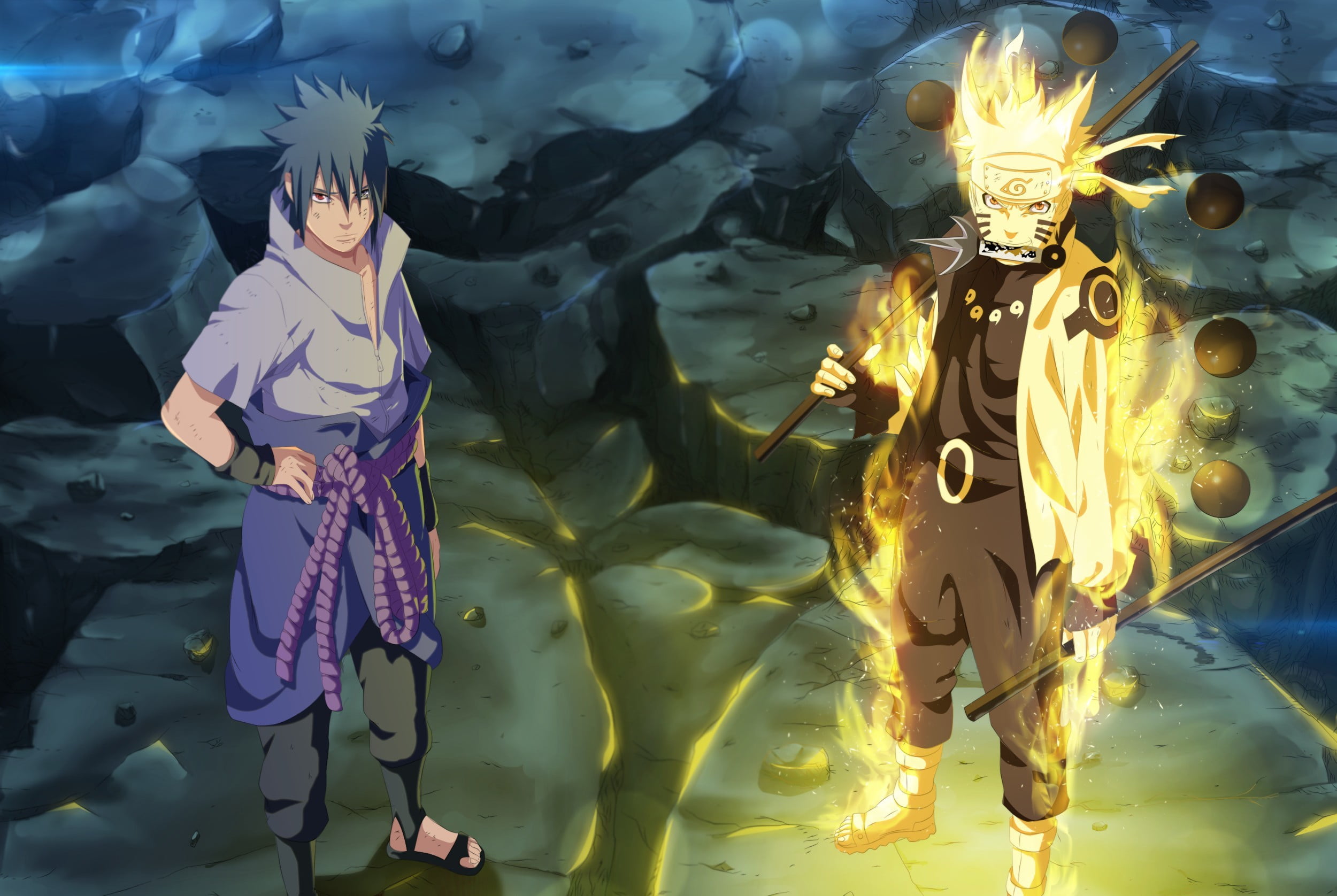 Uzumaki Naruto and Uchiha Sasuke illustration, game, war, anime