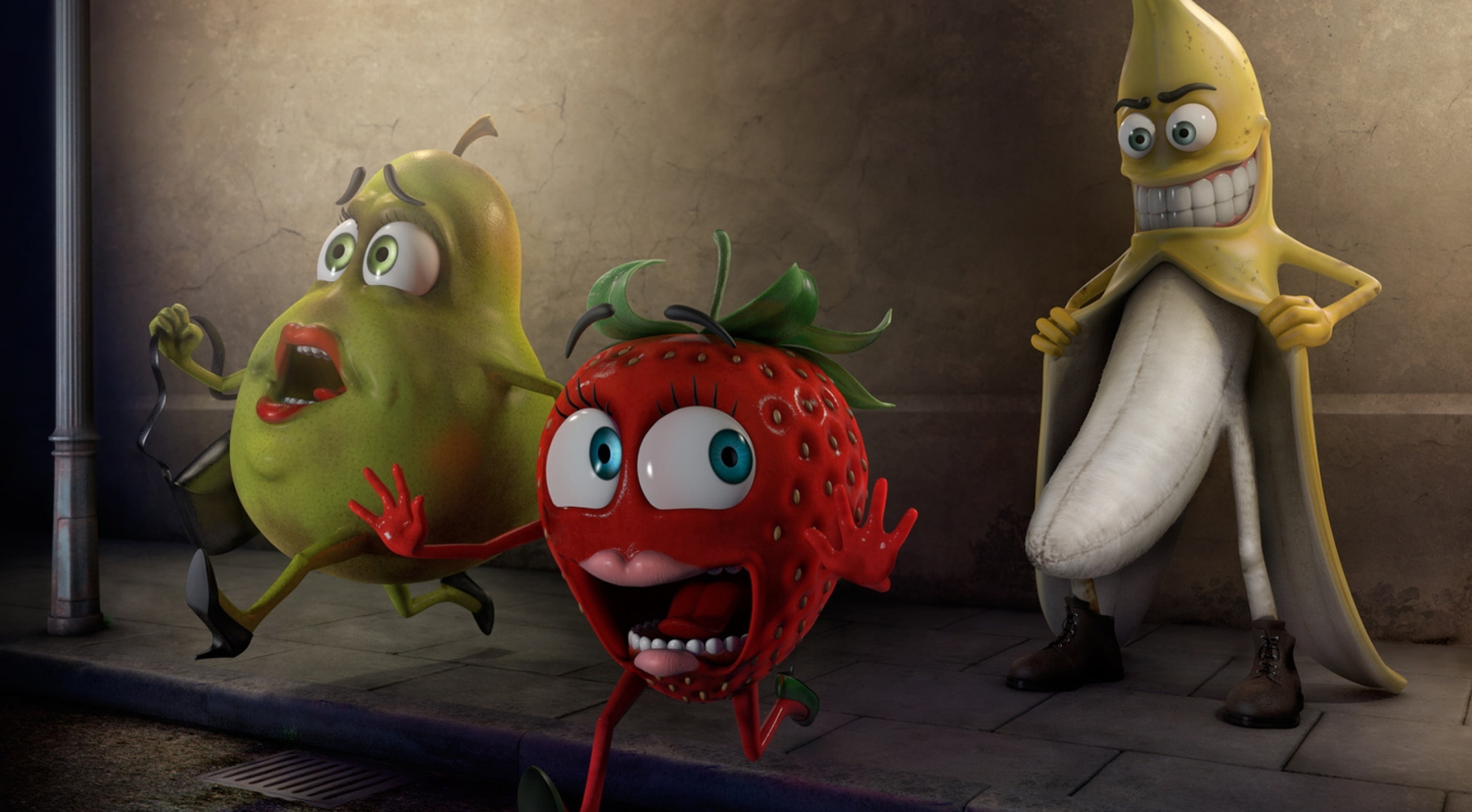 Free Download Hd Wallpaper Banana Stalker Sausage Party Pear Strawberry And Banana 3d 2718