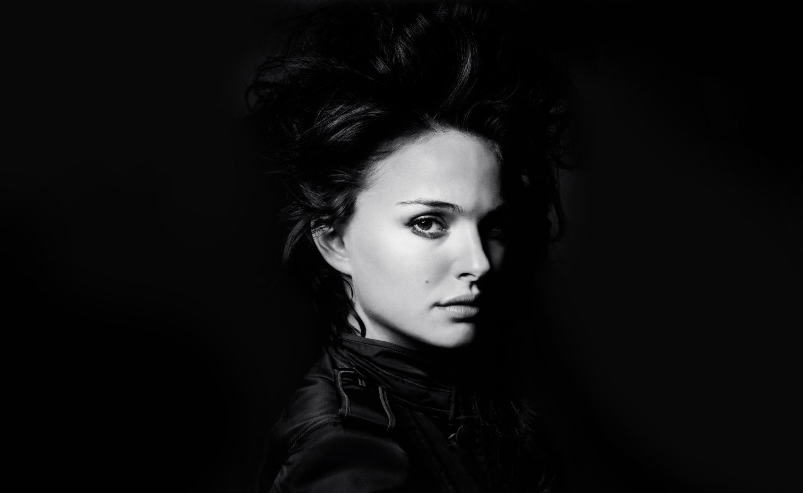 Natalie Portman Portrait, women's leather jacket, Black and White
