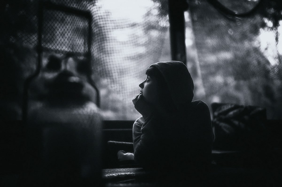 dark, monochrome, bokeh, nets, real people, one person, child