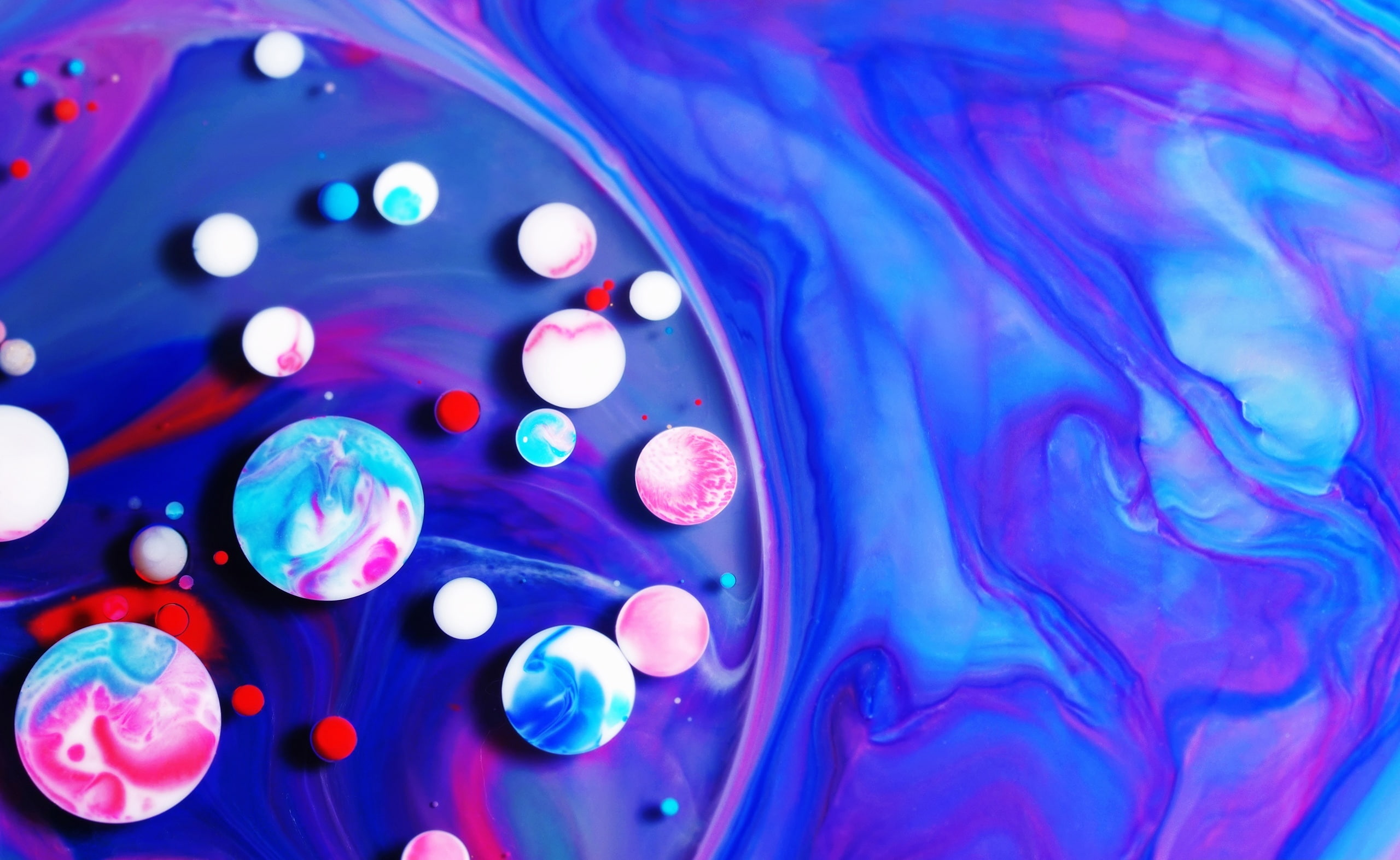 Paint Mix Bubbles, Aero, Colorful, Artwork, Macro, liquid, oilpaint