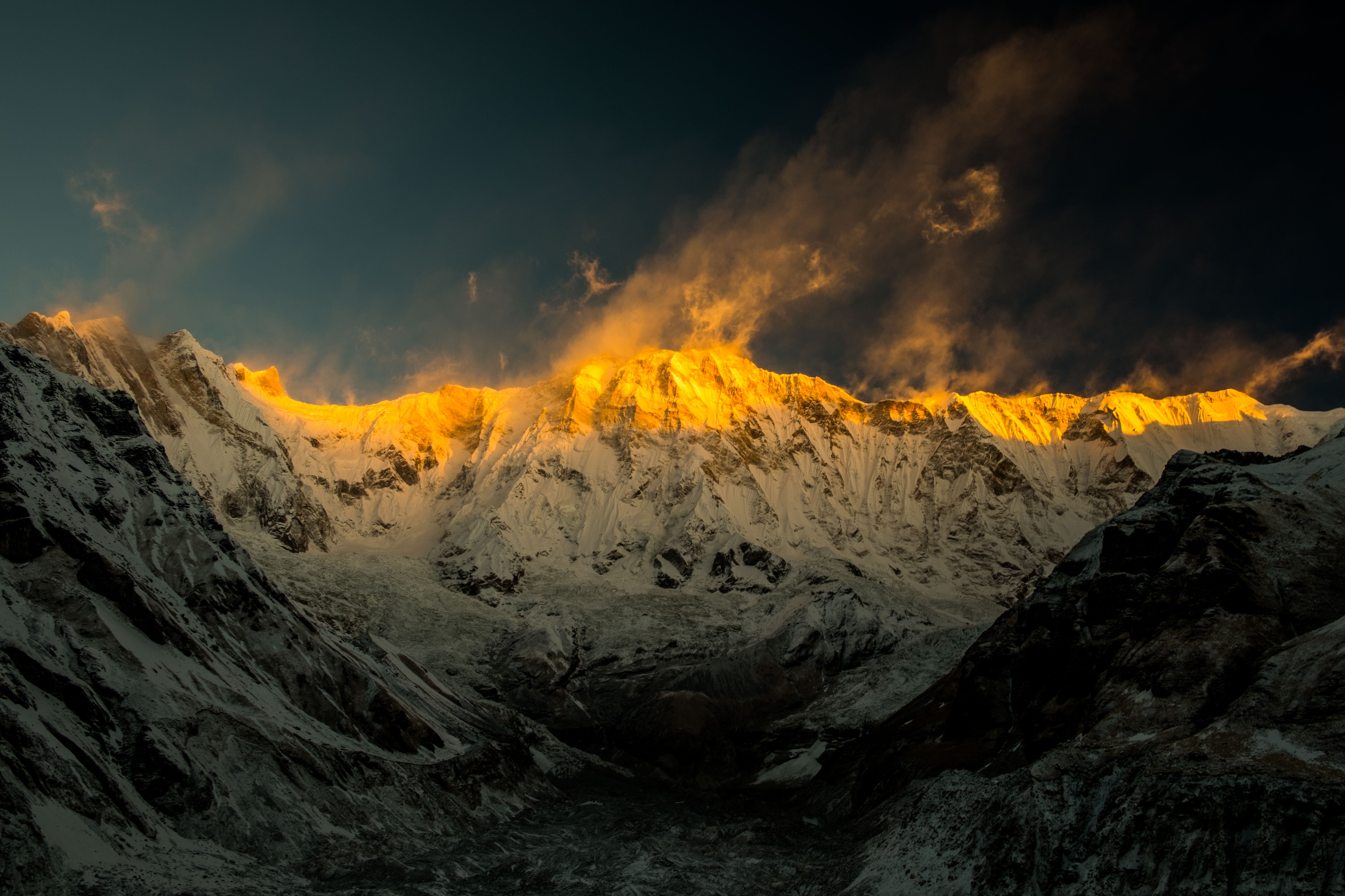 mountains, Annapurna, Sunset