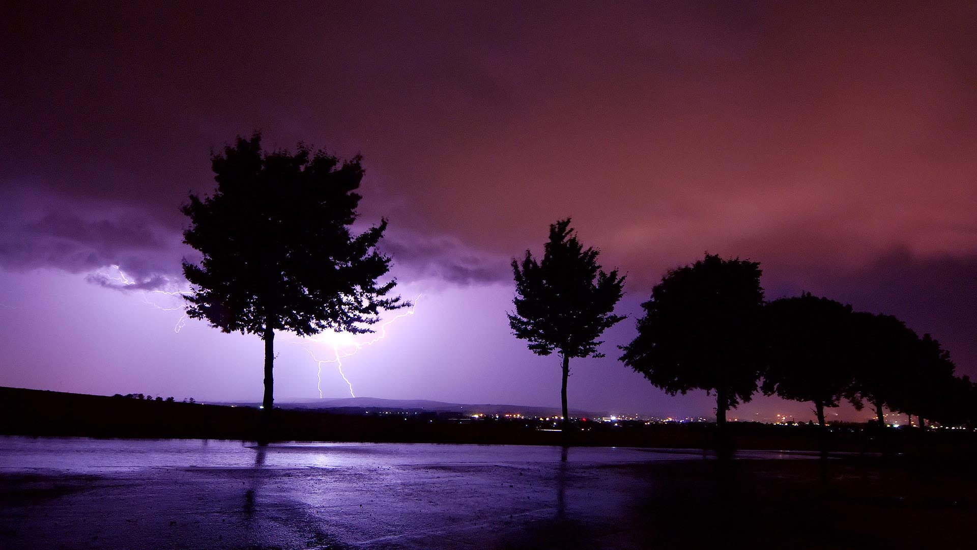 Distant Lightning HD, white thunder, nature, purple