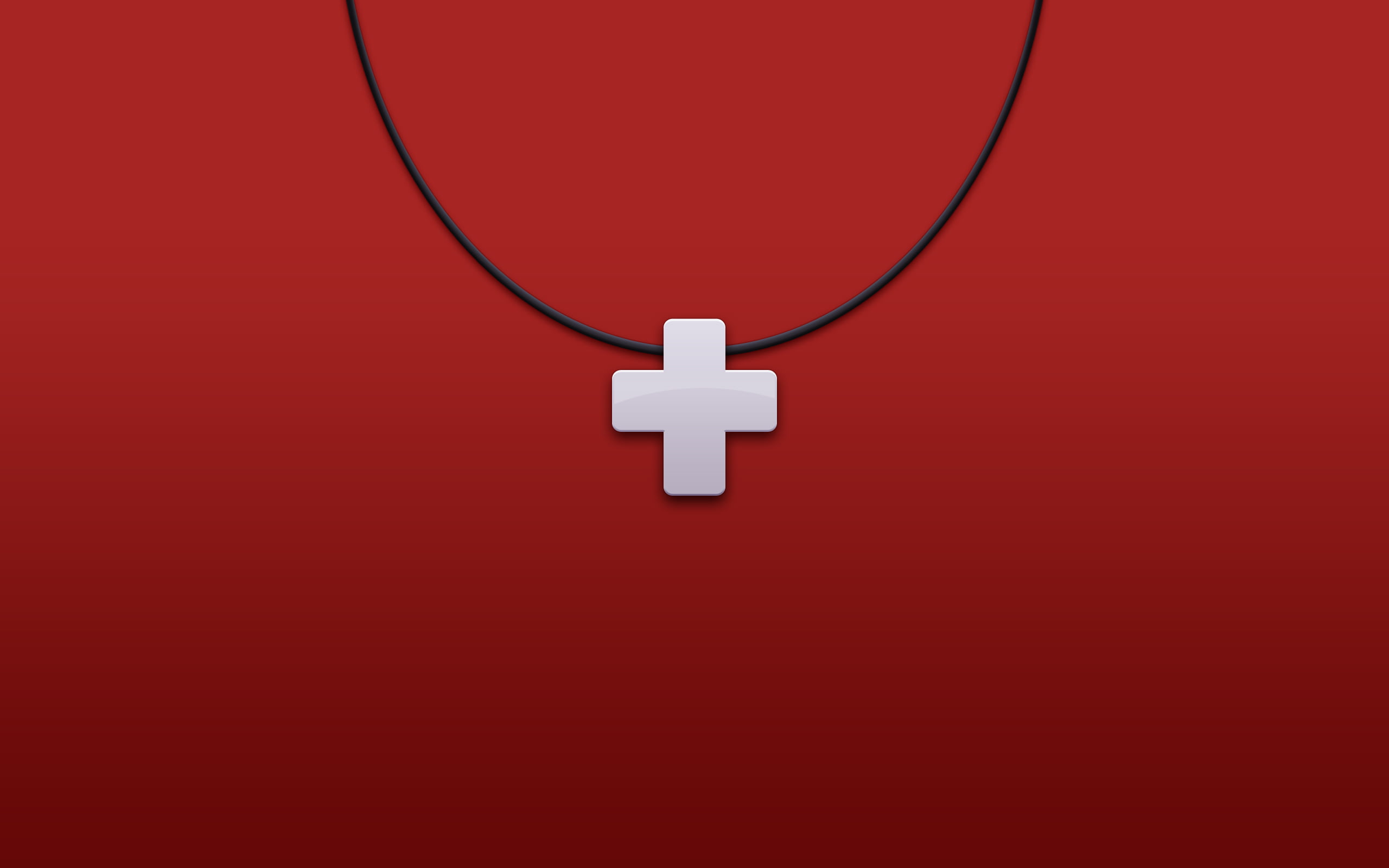 silver-colored cross pendant necklace, digital art, red background