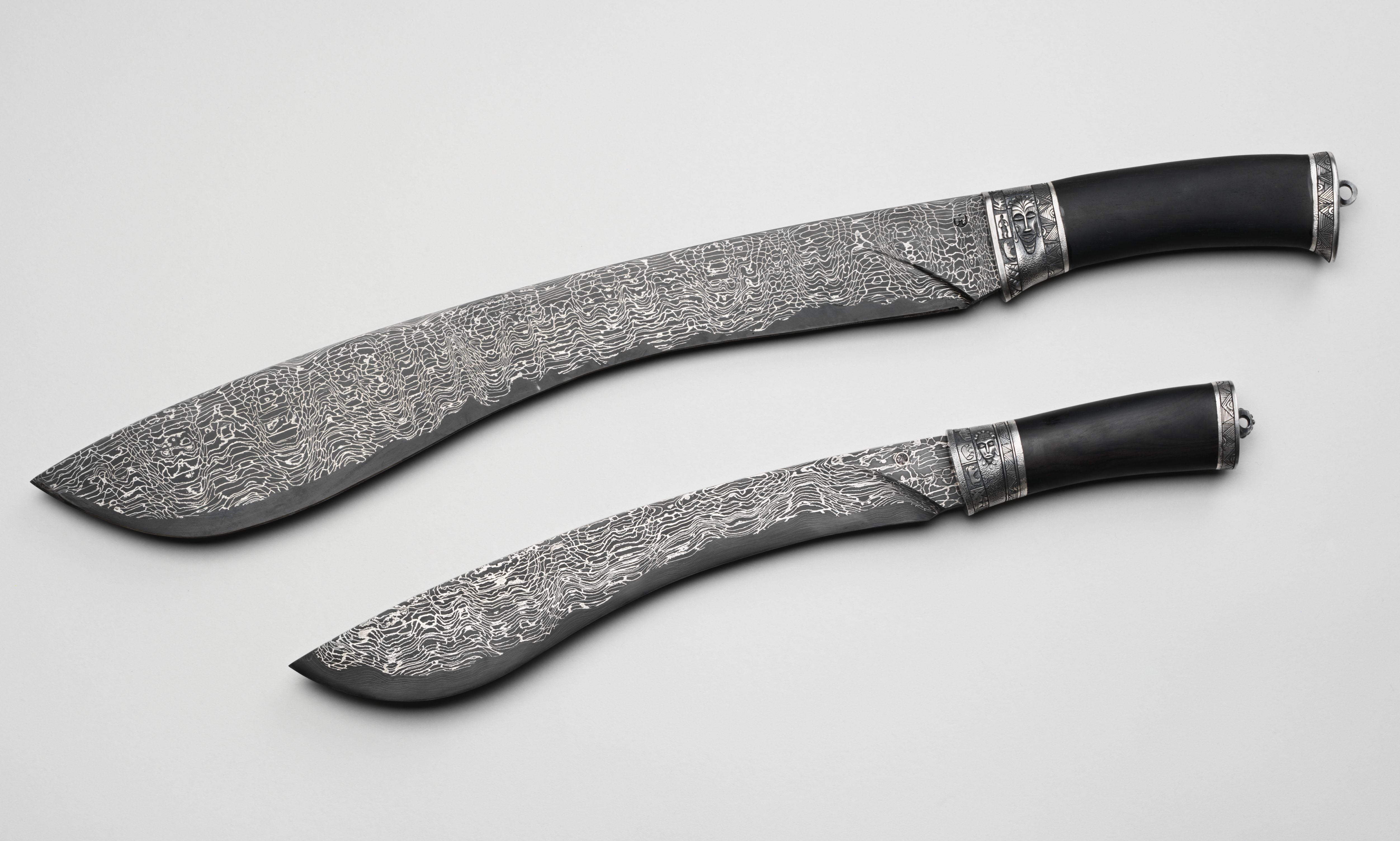 grey knife, weapons, pattern, machete, Damascus steel, white background