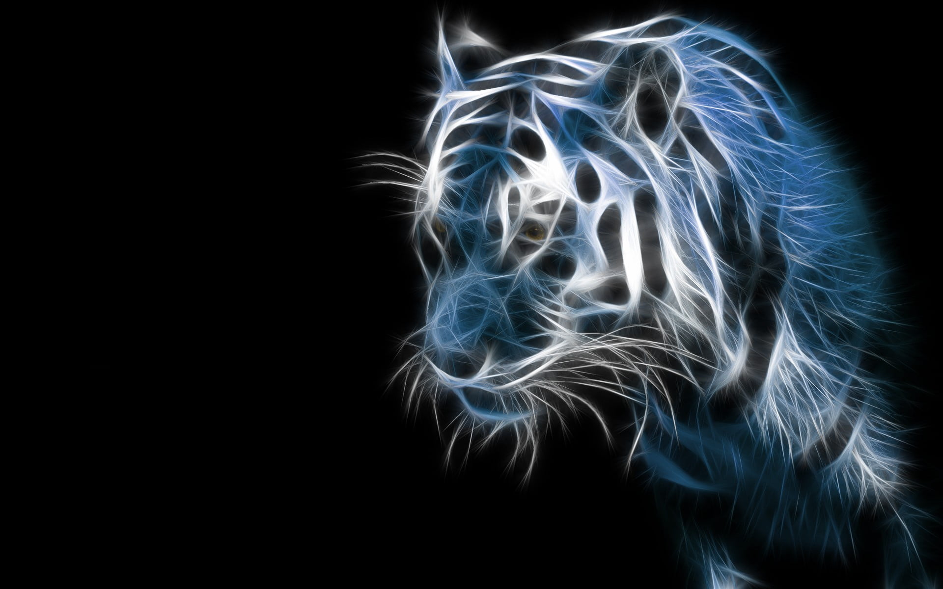 white tiger graphics 3D wallpaper, Fractalius, animals, blue