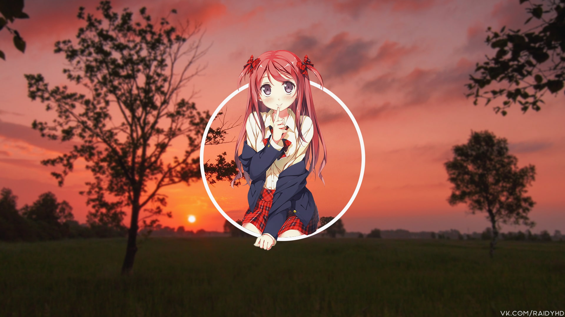 Kurumi (Kantoku), anime, anime girls, picture-in-picture, sunset