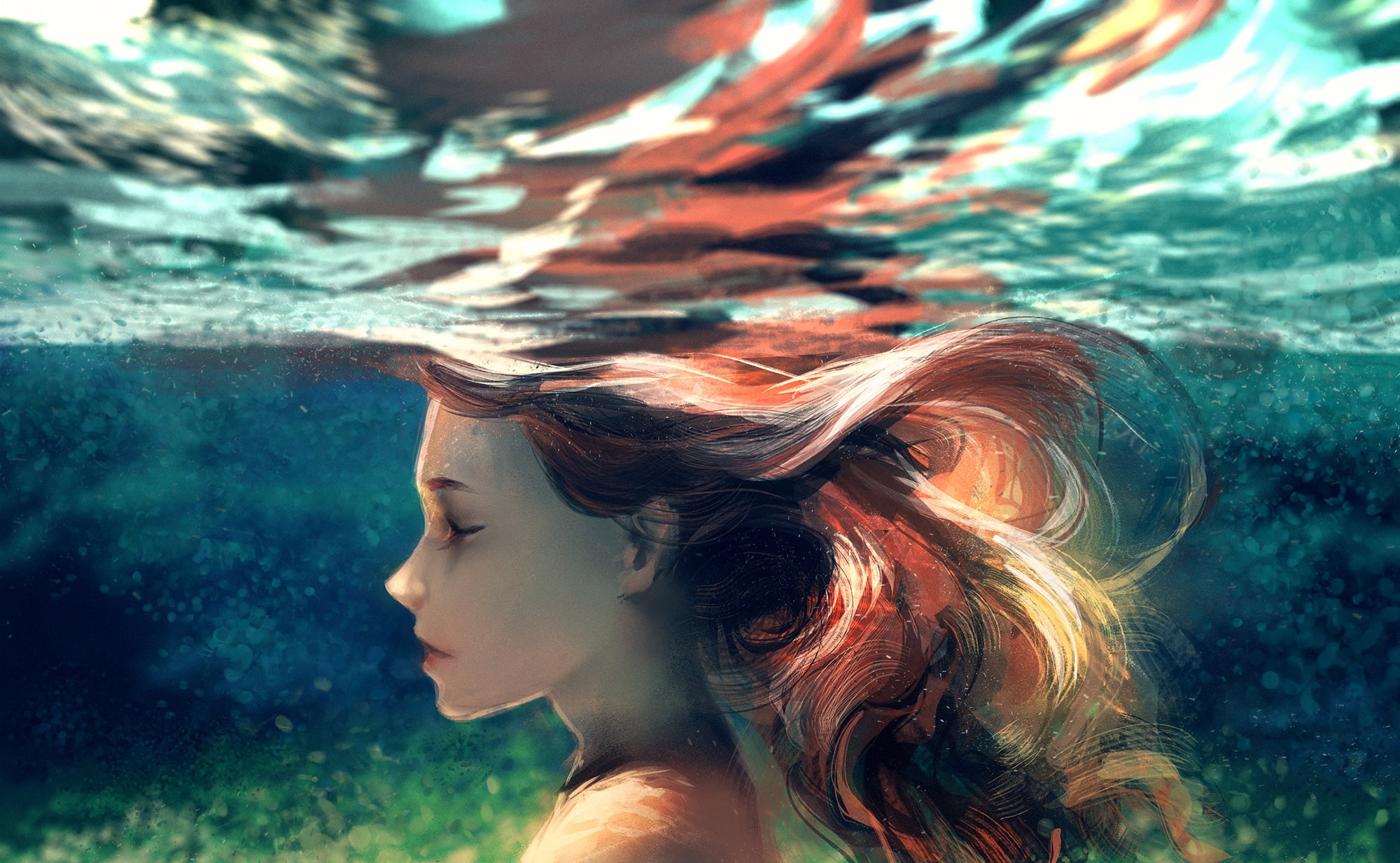 girl, under water, by yuumei