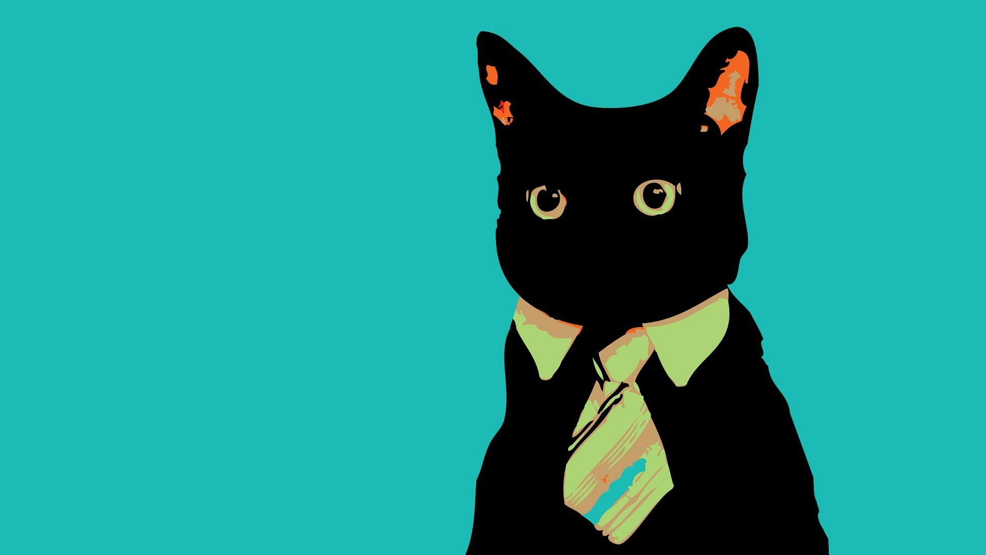 black cat with necktie illustration, internet, simple background
