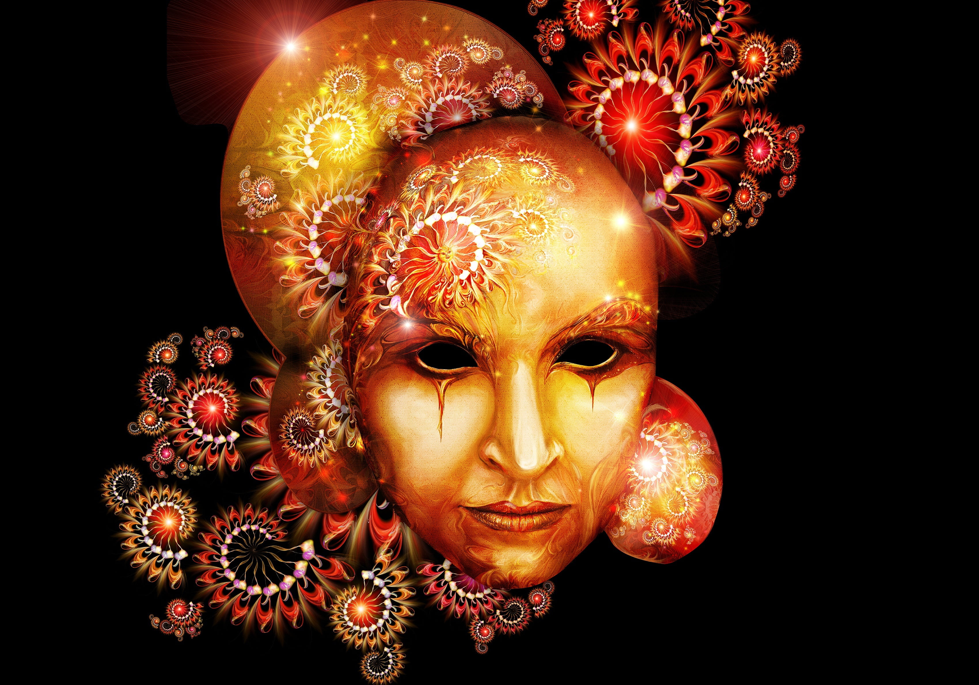 orange and red Venetian mask illustration, Shine, carnival, Carnaval