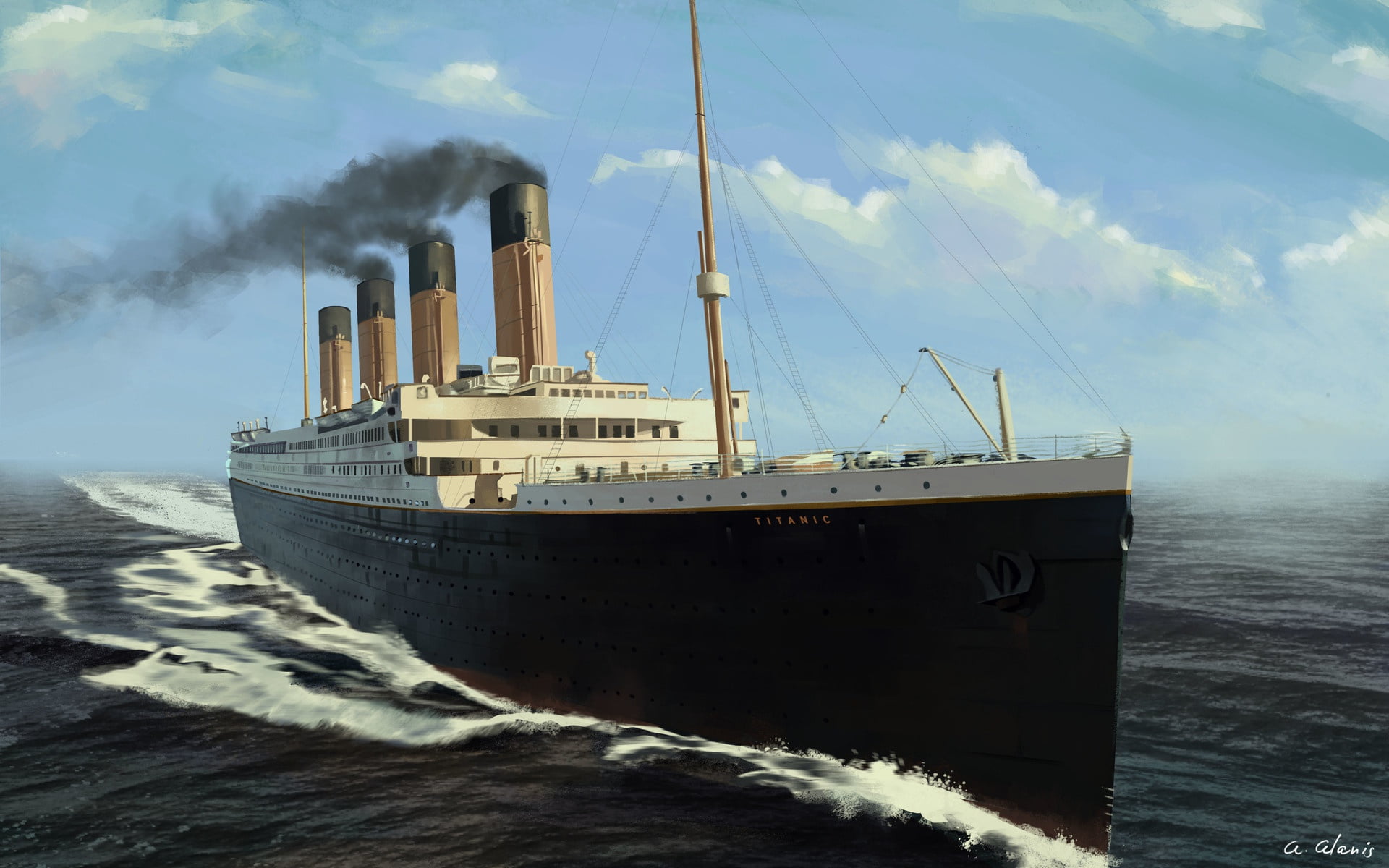 The ocean, Sea, Figure, Titanic, The ship, Nose, Painting, Rendering