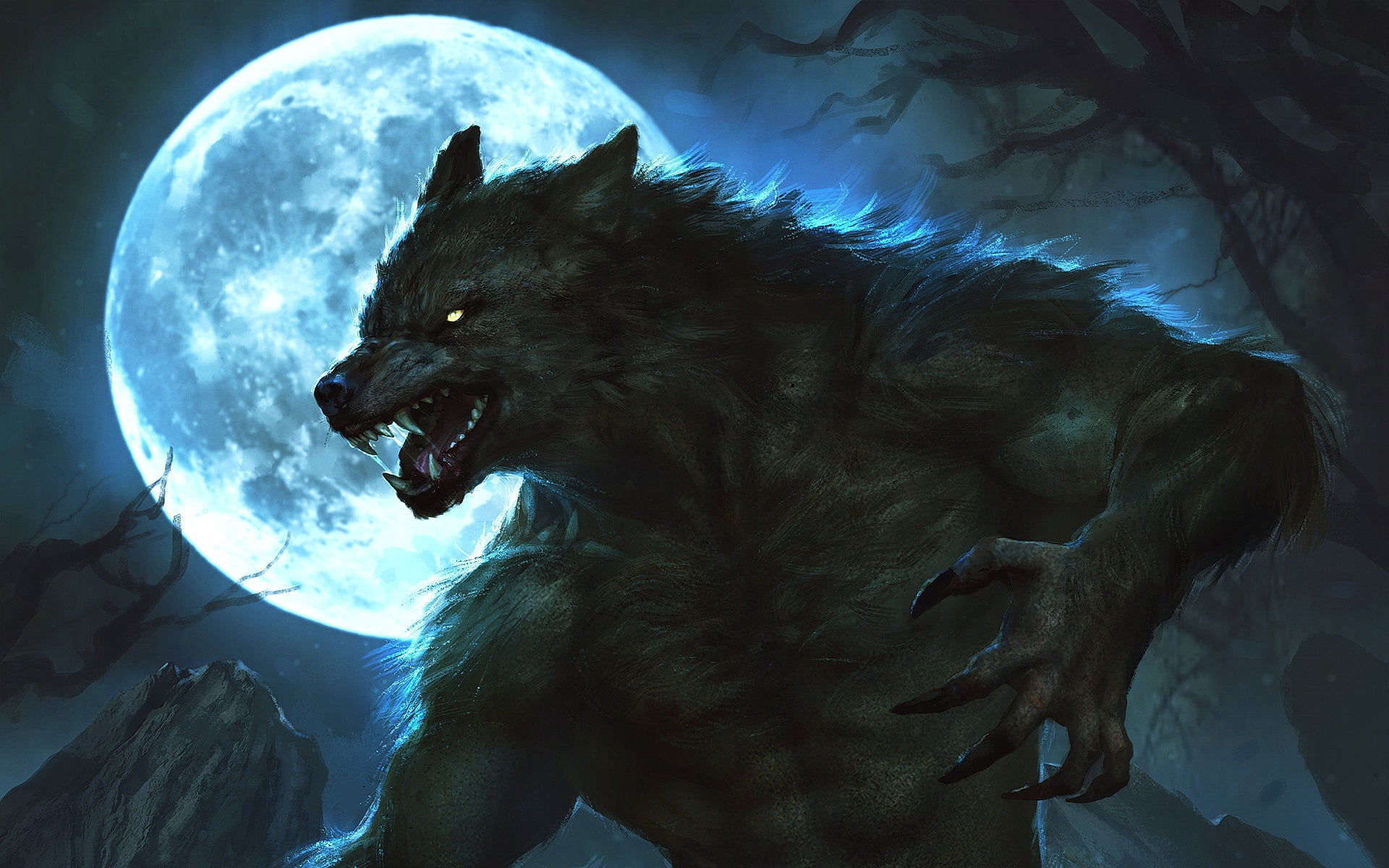 Dark, Werewolf, Creature, Moon