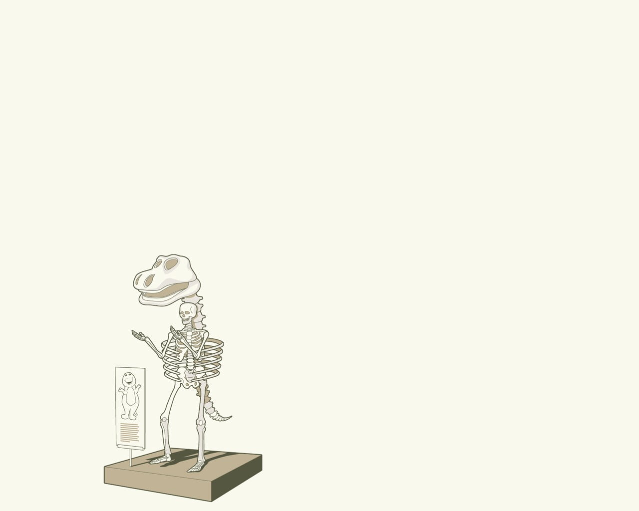 white barney skeleton illustration, simple background, humor