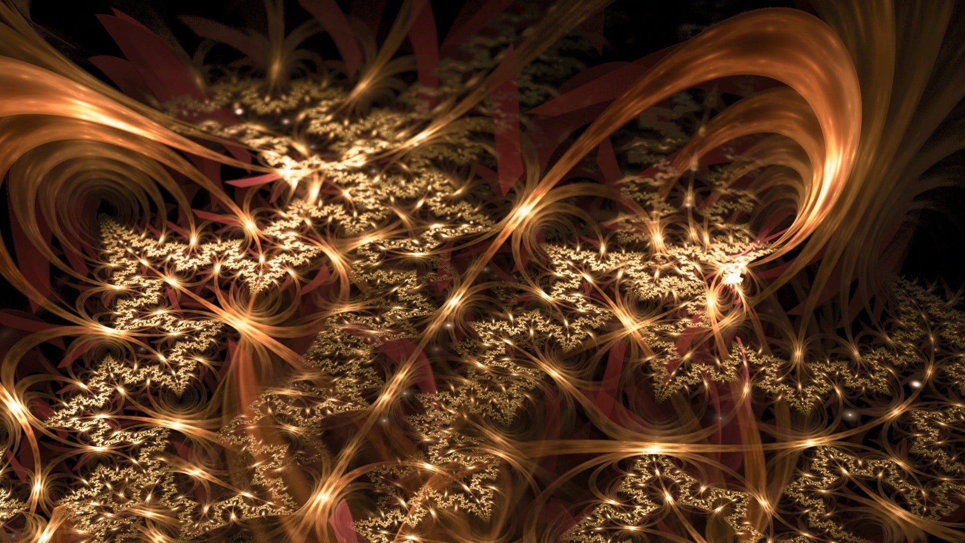 gold and brown digital wallpaper, pattern, background, dark, abstract