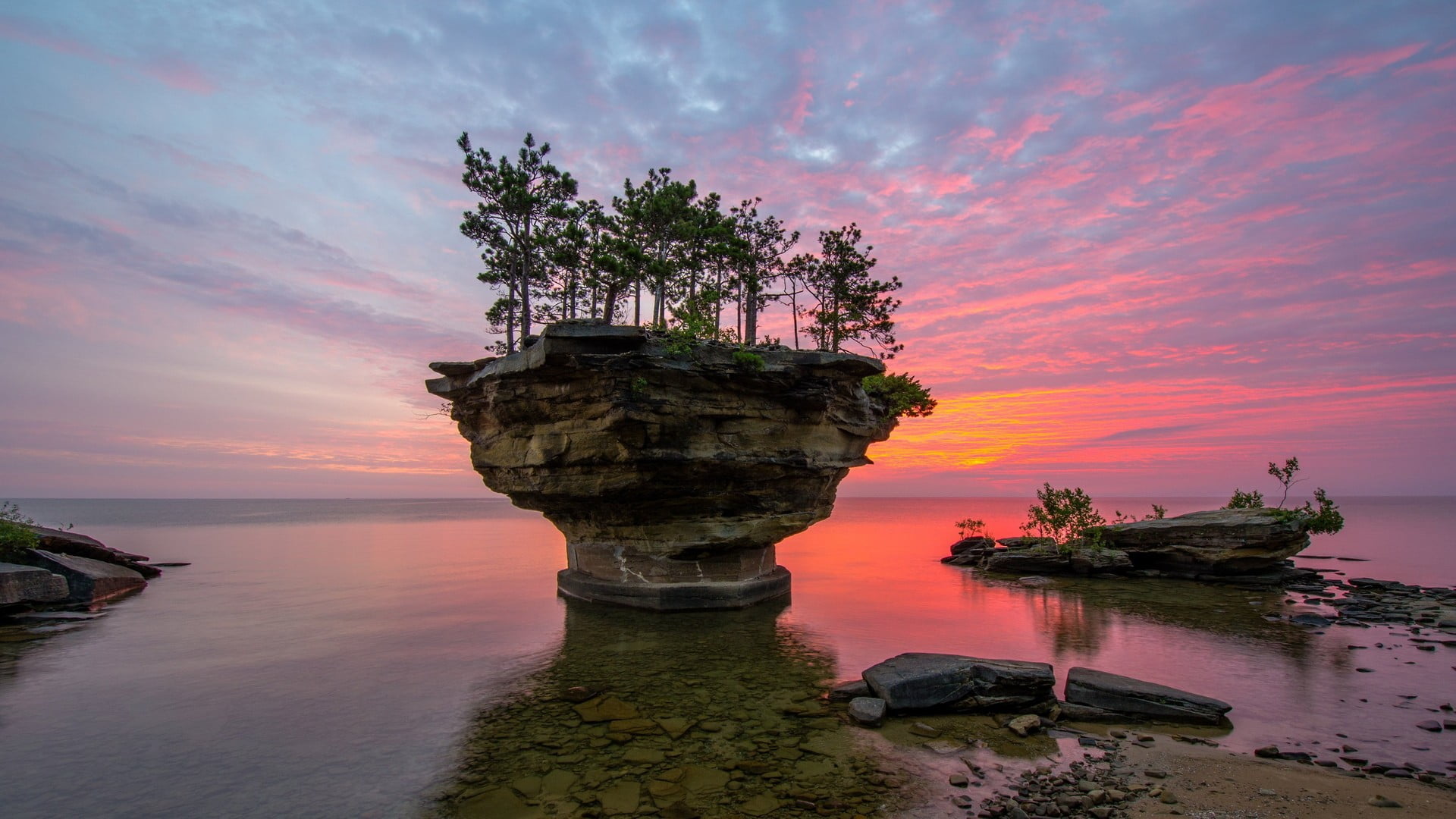 green leafed plant, nature, landscape, rock, clouds, USA, island