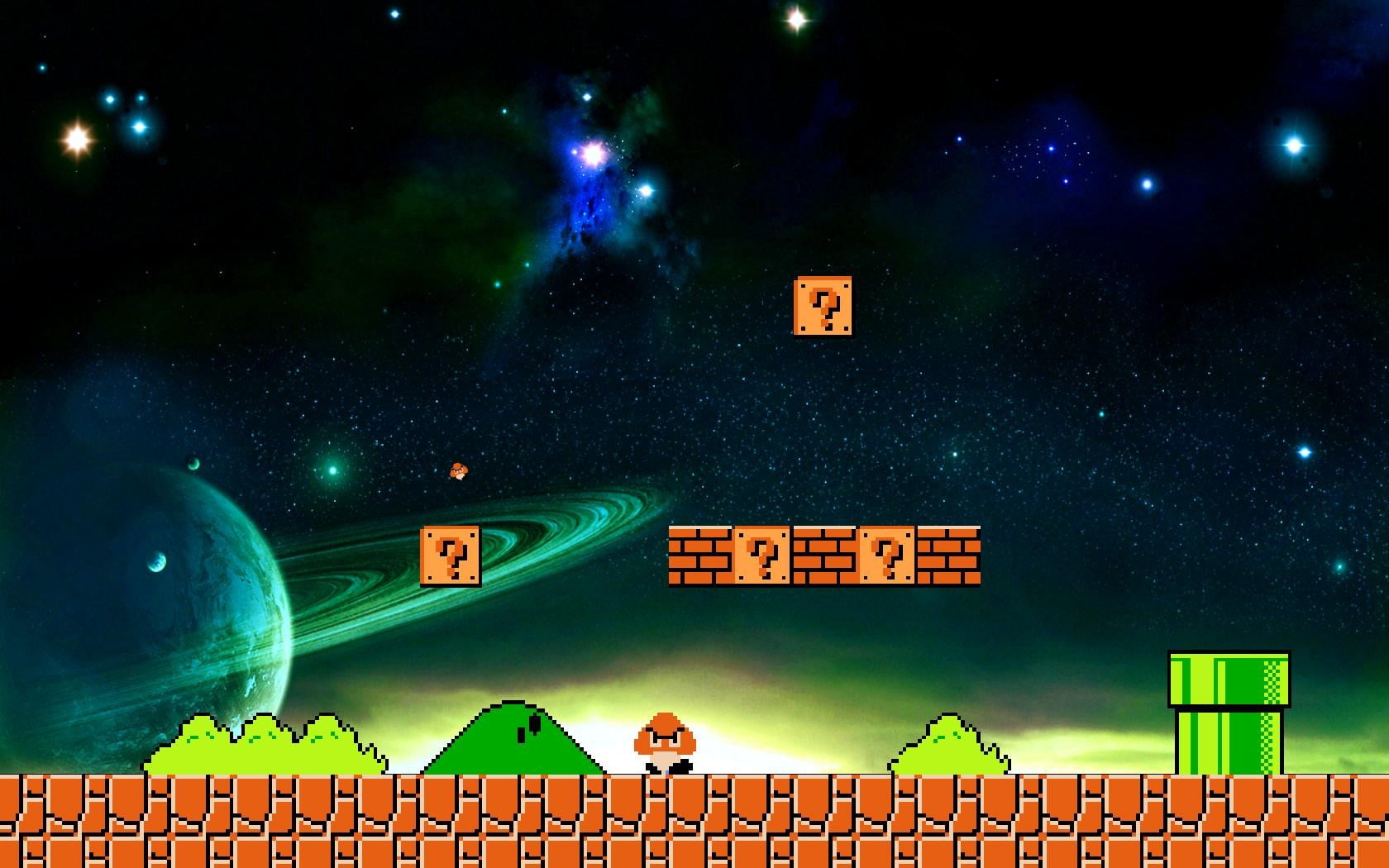 Super Mario stage wallpaper, Super Mario Bros., night, illuminated