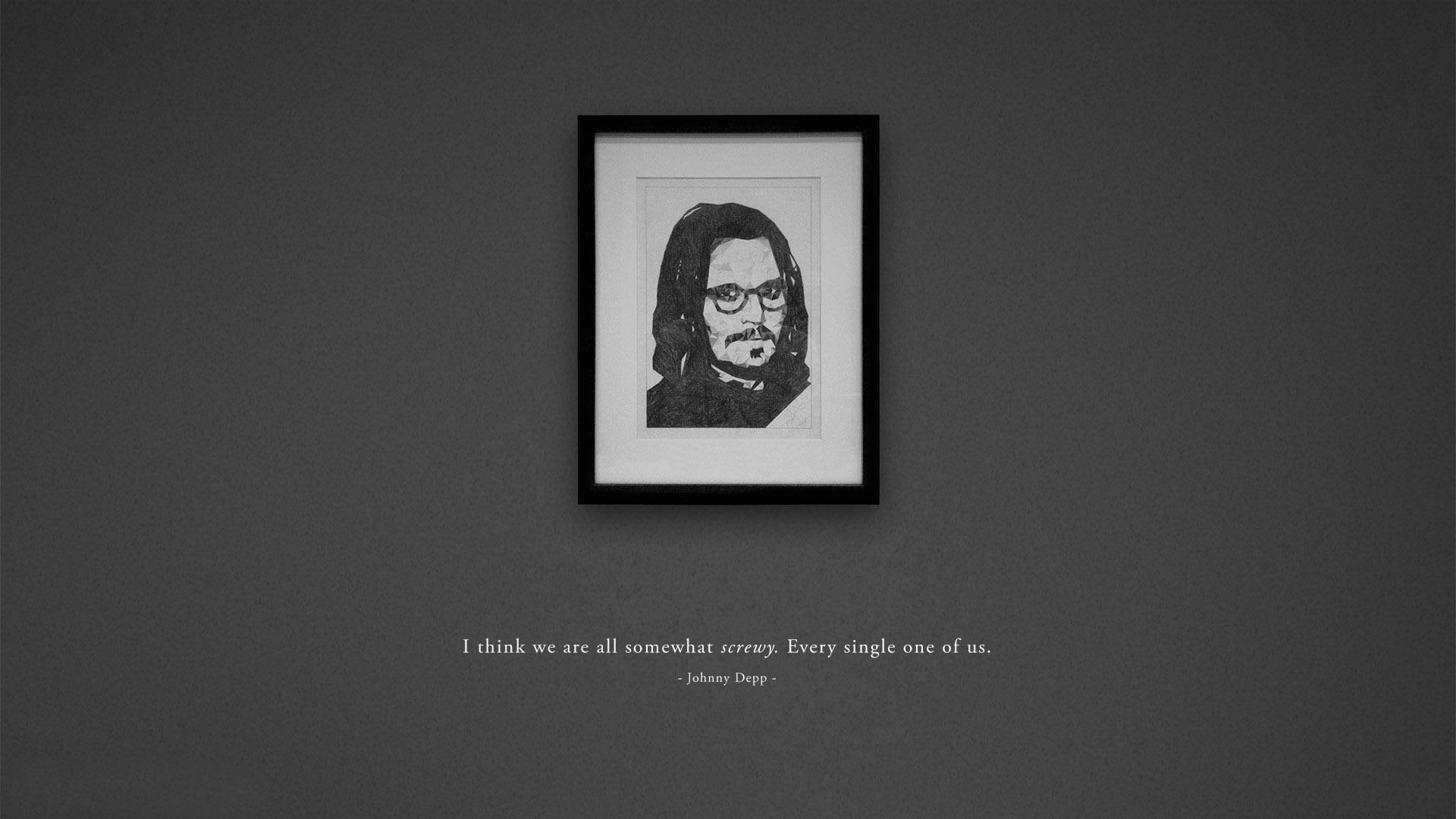 Johnny Depp quote, black wooden framed portrait of man, quotes