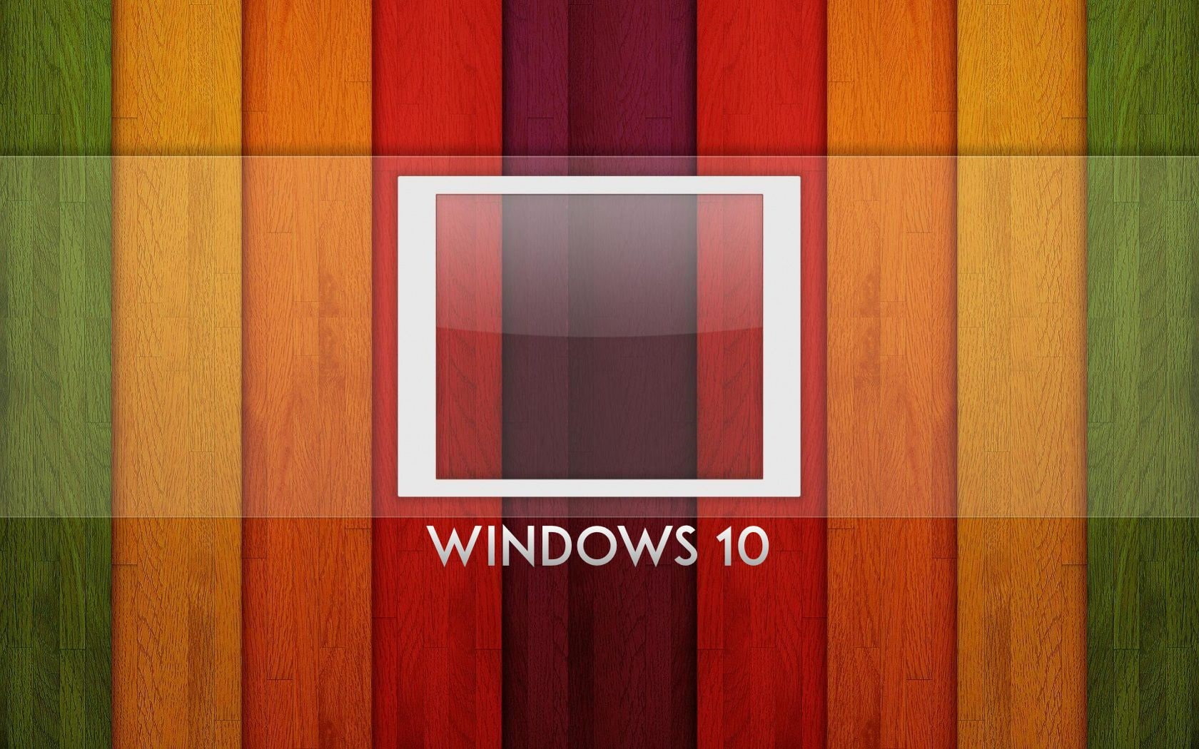 Windows 10 system, logo, rainbow background, wood board