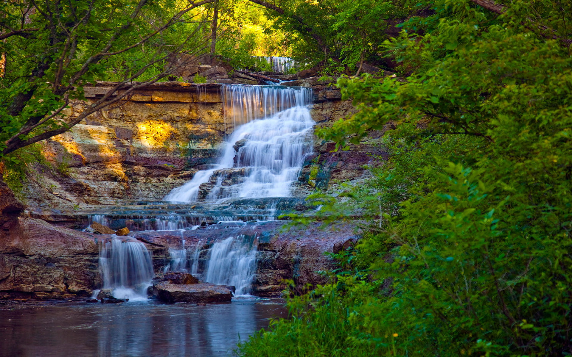 Cascade Waterfall Prather Creek Falls Chase State Fishing Lake Kansas Hd Wallpapers High Quality For Pc 1920×1200