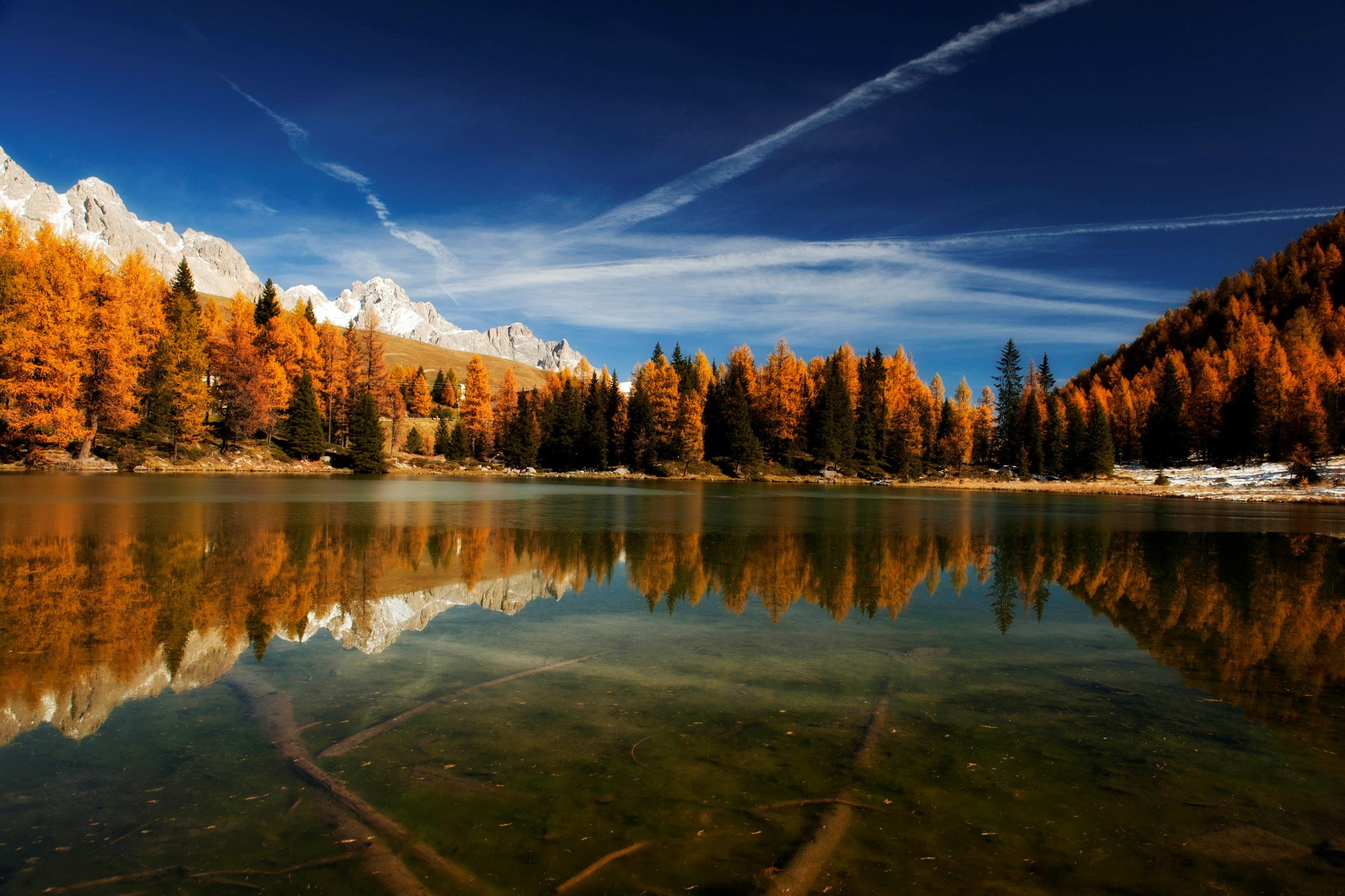 reflection, tree, lake, water, sky, tranquil scene, tranquility