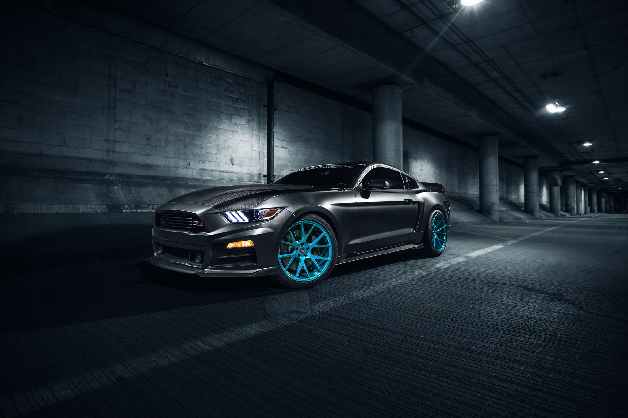 gray Ford Mustang on gray road photo, ROUSH Performance, Vossen