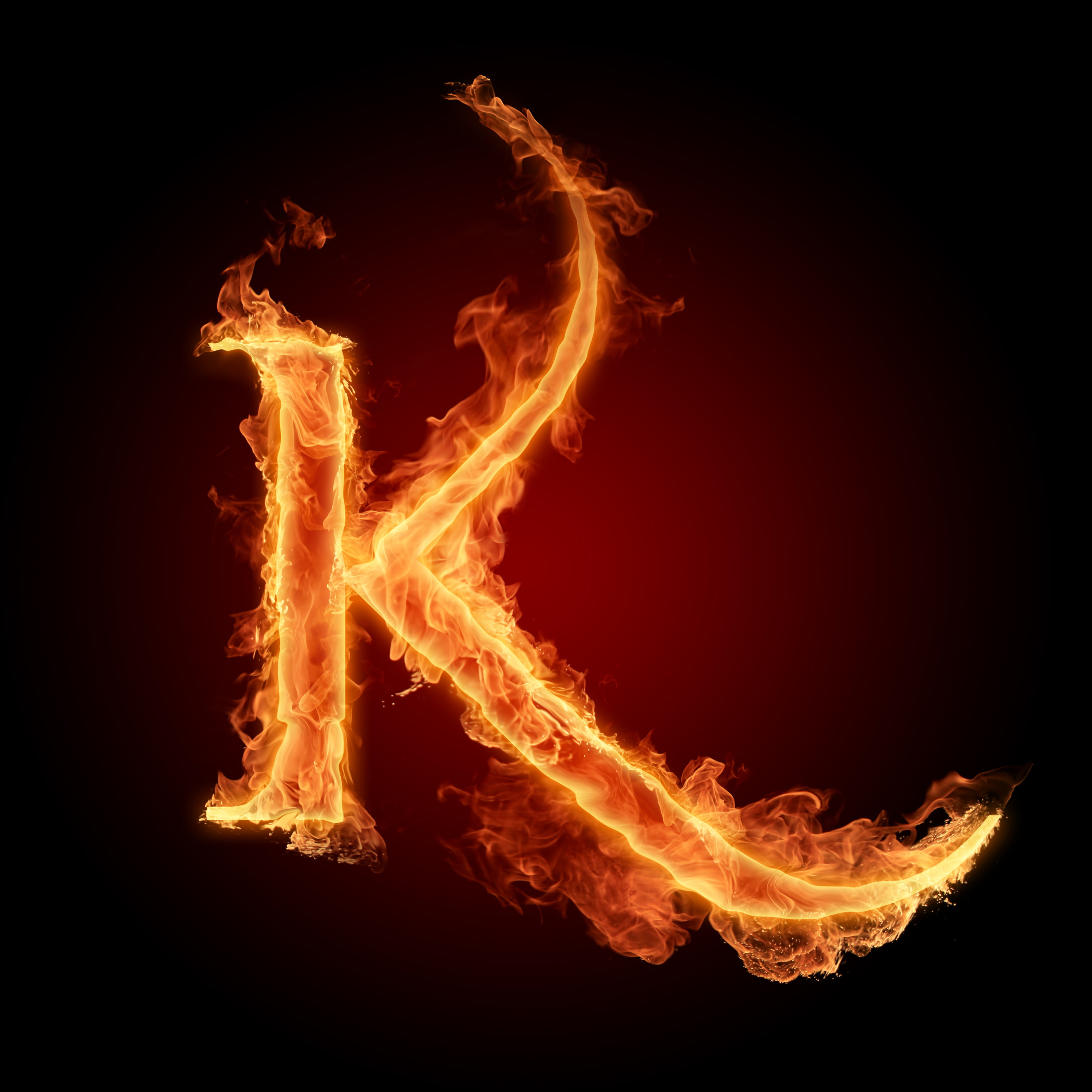 burning letter K illustration, fire, flame, alphabet, Litera