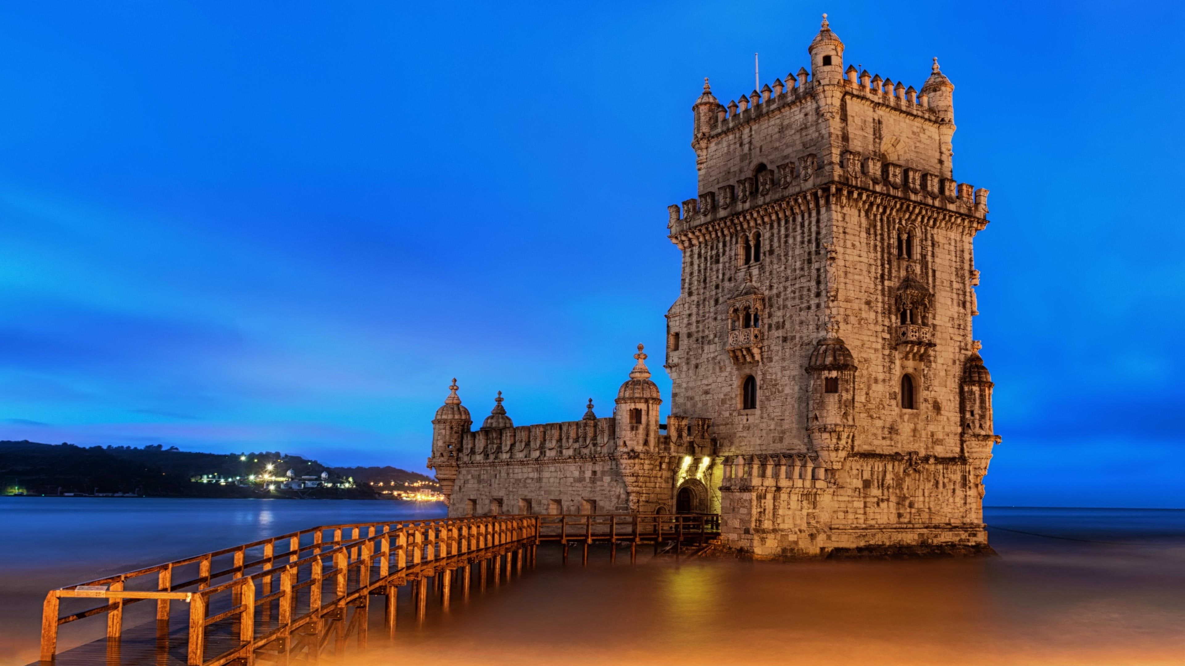 torre de belem, belem tower, lisbon, portugal, dusk, evening