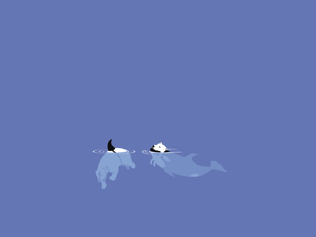 whale and panda clip art, minimalism, humor, copy space, sky