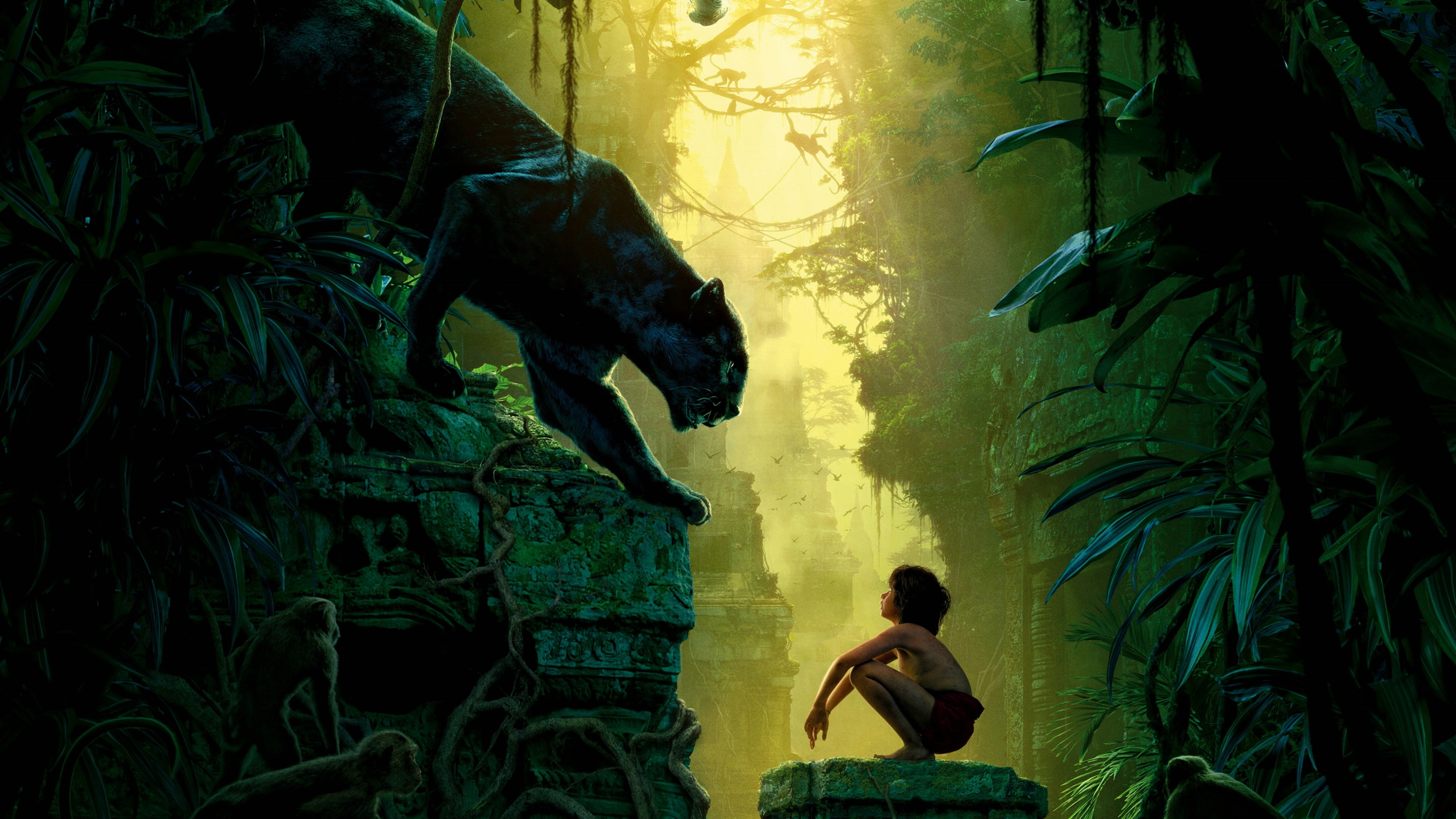 The Jungle Book film poster, Mowgli, Bagheera, adventure, fantasy
